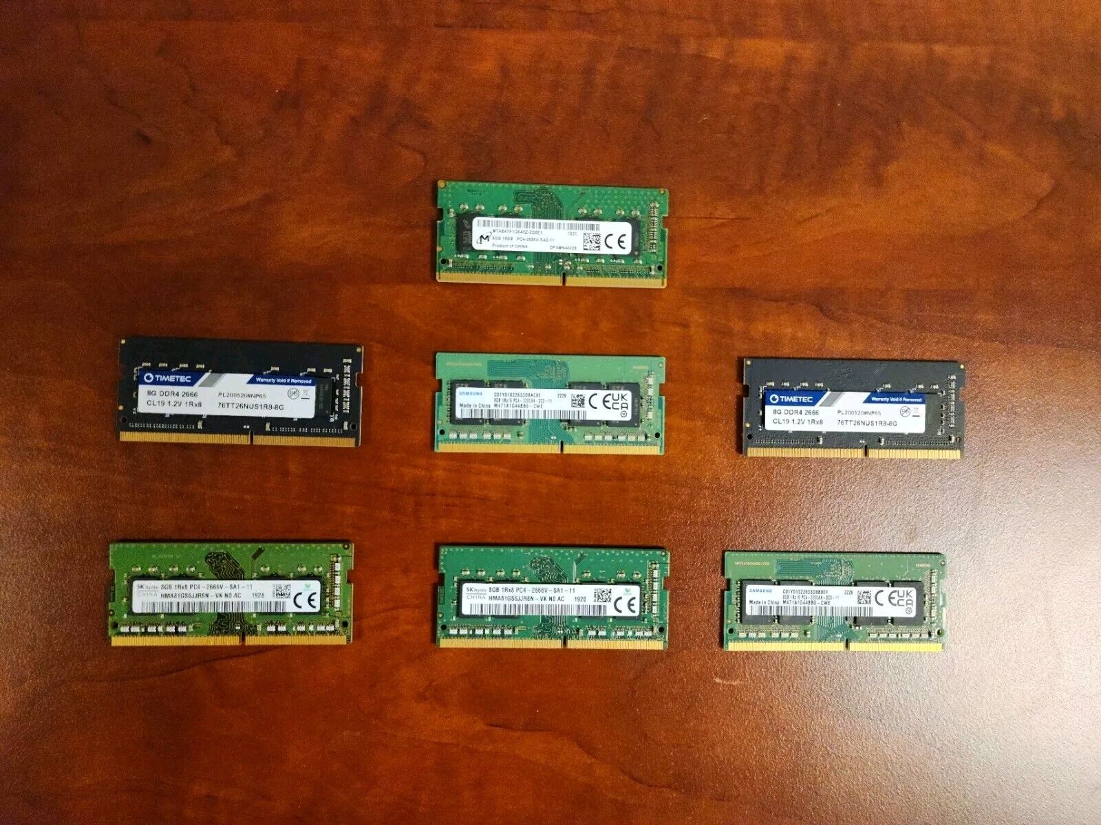 (Lot of 7)  8GB DDR4 SO-DIMM Memory Mixed Manufacturer - 7 Sticks Of RAM 