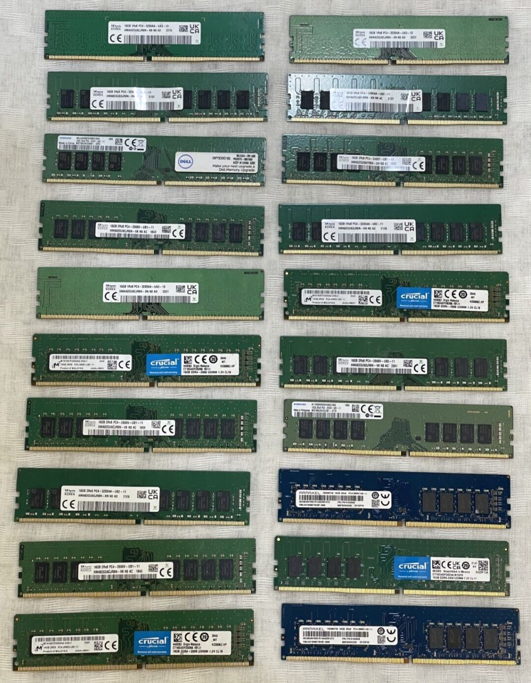 LOT OF ( 20 ) 16GB DDR4 Desktop Ram sticks - Mixed brands and speeds