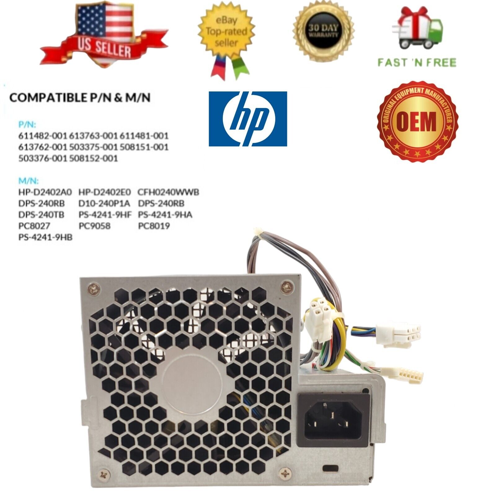 HP 240W Power Supply 8000/8200 Elite SFF D10-240P1A 611481- 613762 503375 508151