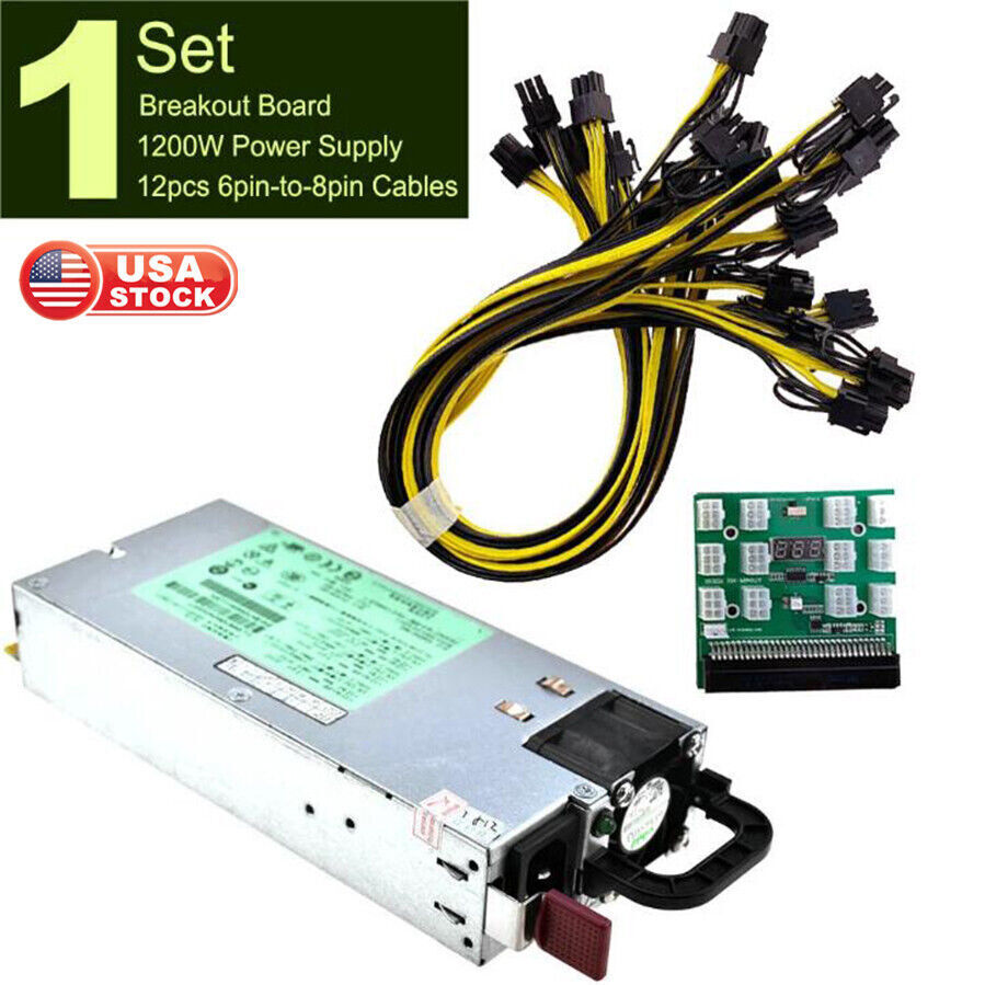 1200W PSU Power Supply + Breakout Board + 12pcs 6pin to 8pin Cables DPS-1200FB A