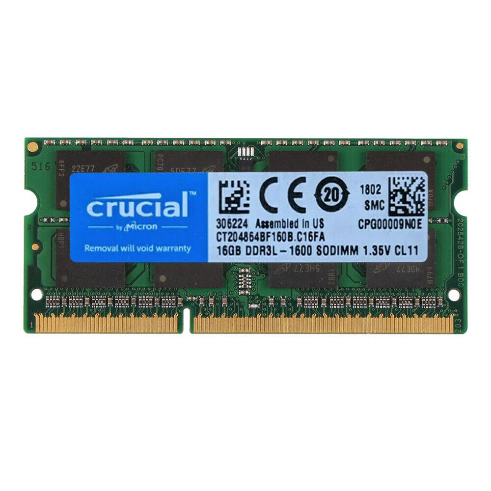 Crucial DDR3 Memory Ram 32GB 16 GB DDR3L 1600MHz PC3L-12800 204PIN SODIMM Laptop