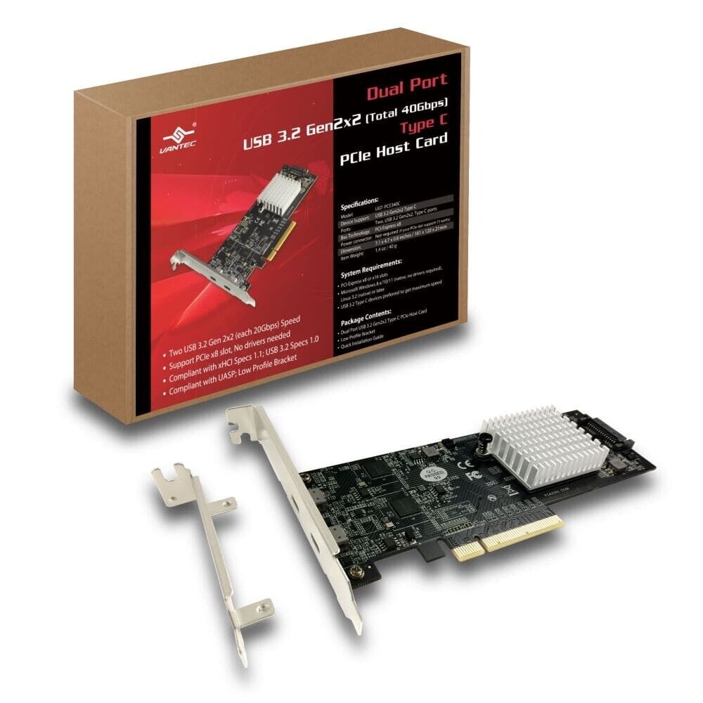 Vantec Dual Port USB 3.2 Gen2x2 (40Gbps) Type C PCIe Host Card