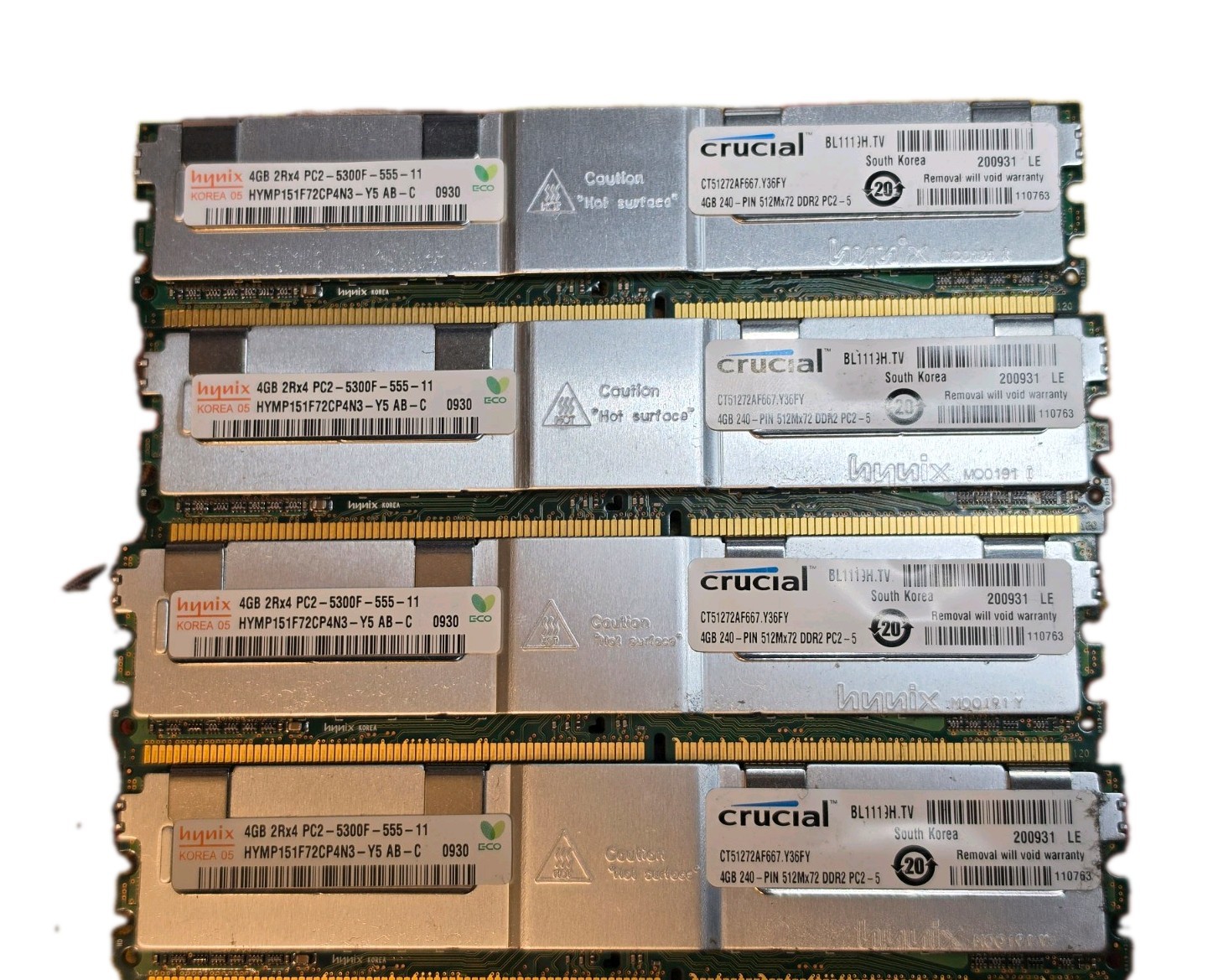 Hynix 8GB (4x 4GB) PC2-5300F - 240-Pin DDR2 HYMP151F72CP4N3-Y5 Hynix 8GB (4x 4GB) PC2-5300F - 240-Pin DDR2 HYMP151F72CP4N3-Y5