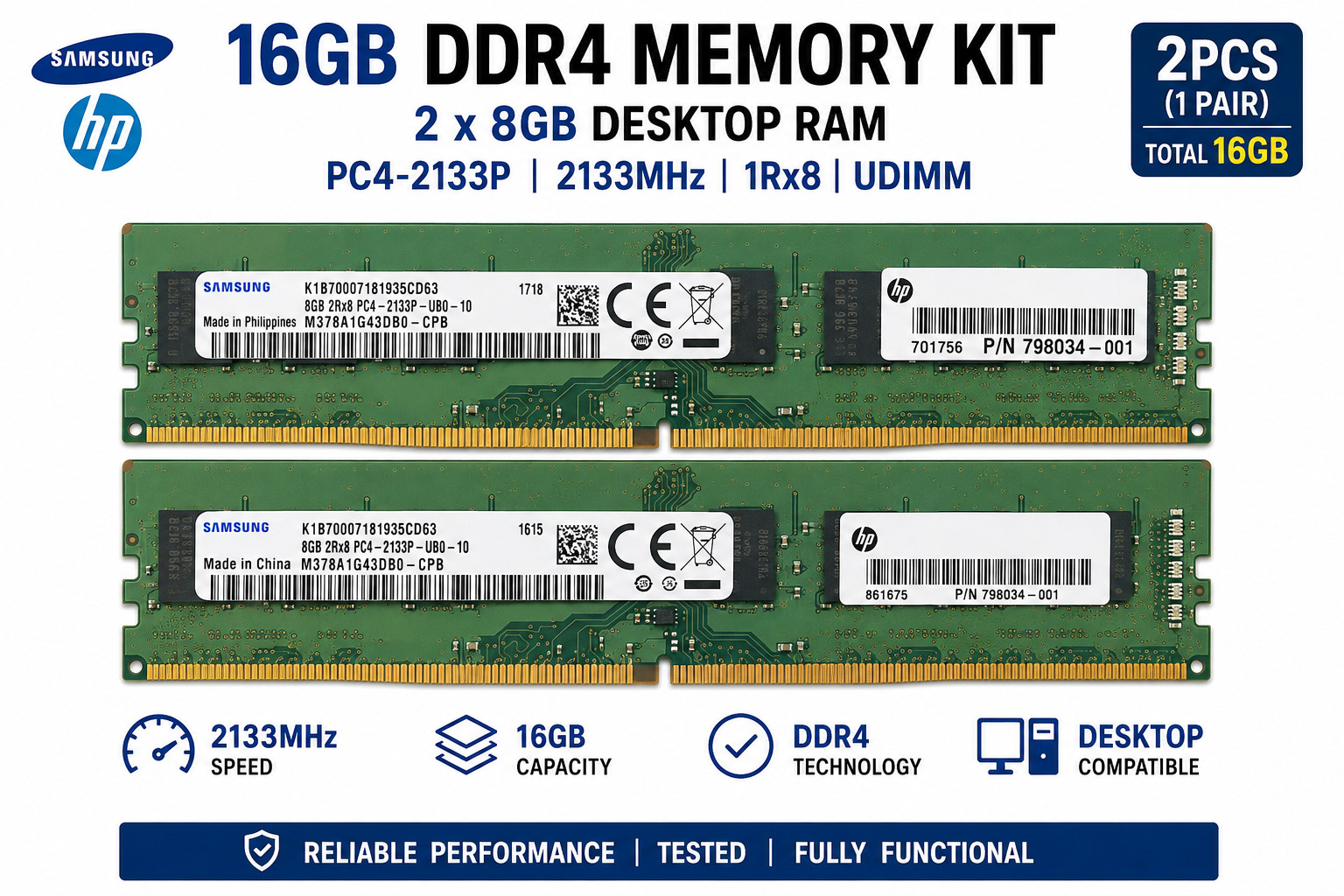 16GB (2x8GB) Samsung DDR4-2133MHz PC4-2133P Desktop RAM 2Rx8 UDIMM 16GB (2x8GB) Samsung DDR4-2133MHz PC4-2133P Desktop RAM 2Rx8 UDIMM