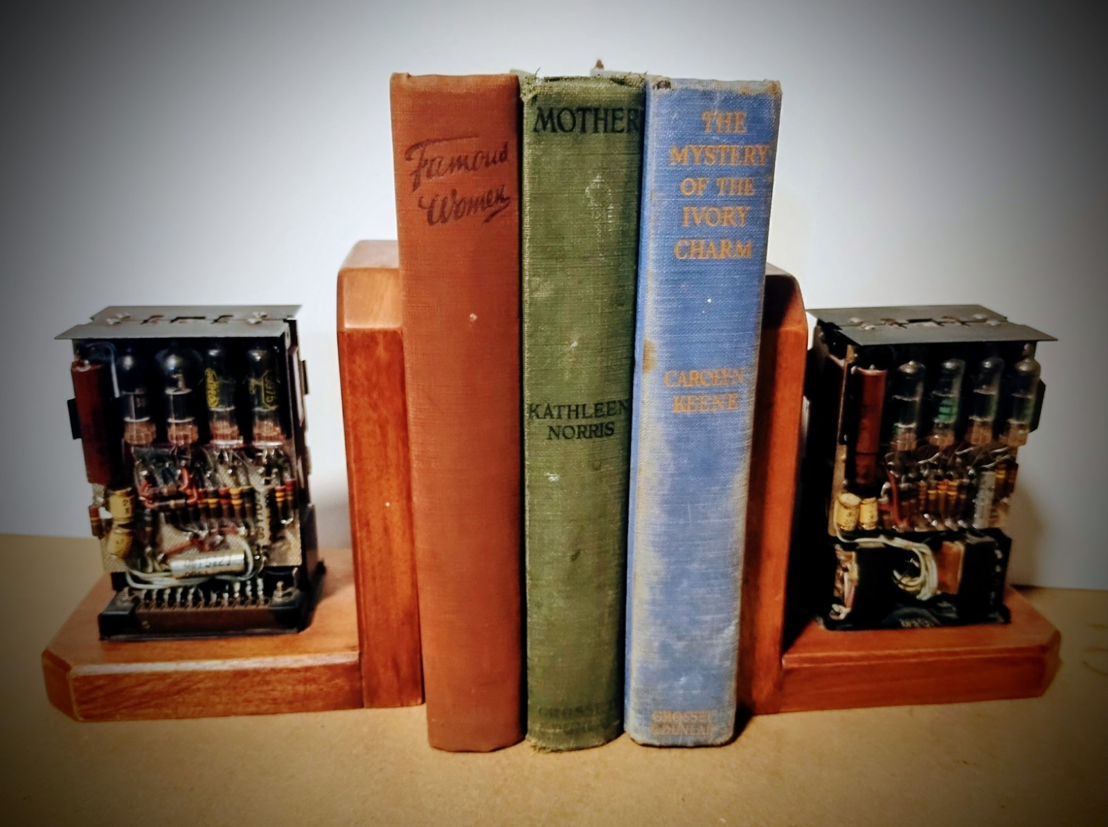One Of A Kind Homemade Vintage Mainframe Computer, Logic Module Wood Bookends