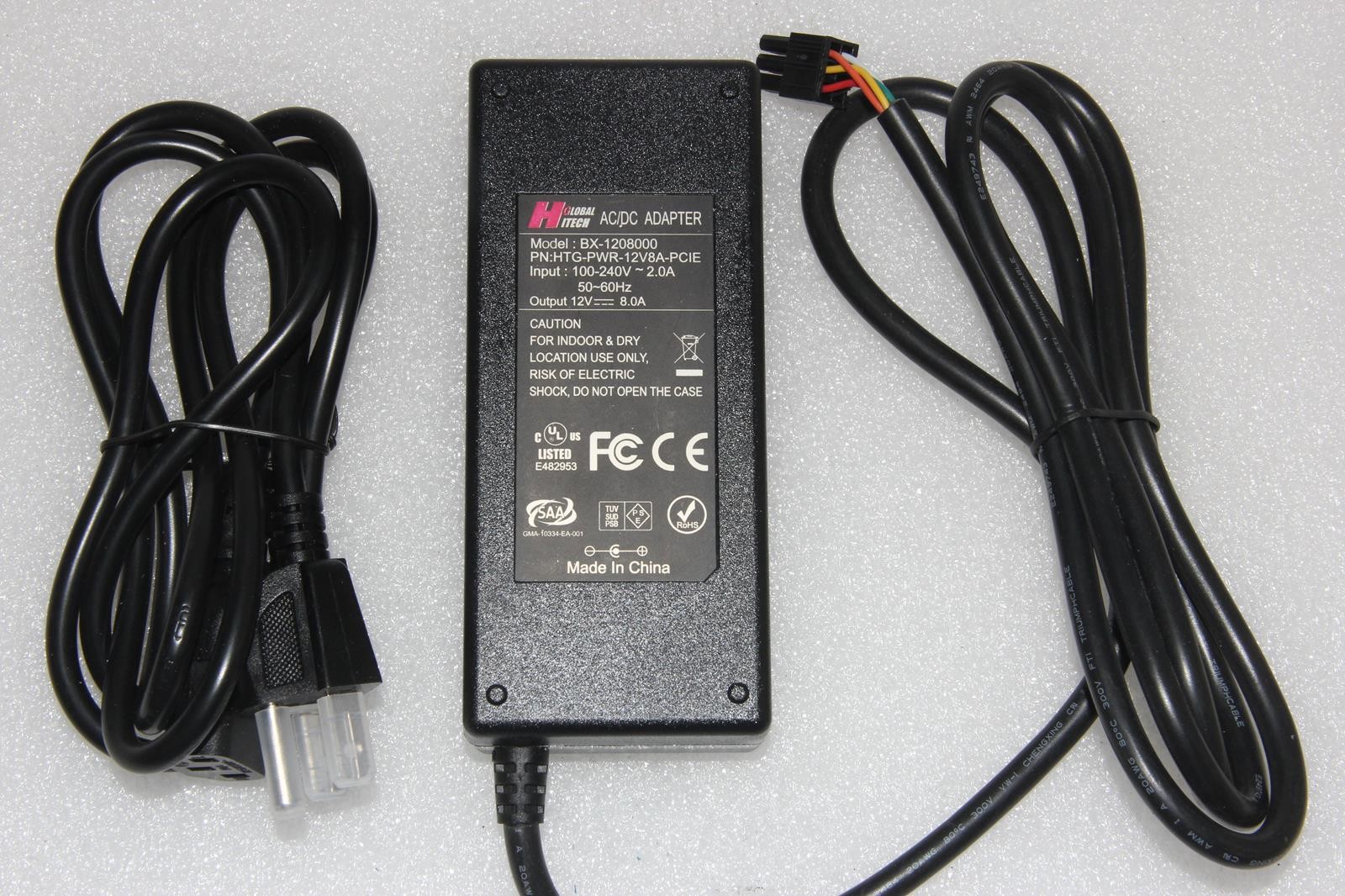 HITECH GLOBAL BX-12800 HTG-PWR-12V8A-PCIE 12V 8A 6-Pin Molex PCIe AC/DC Adapter HITECH GLOBAL BX-12800 HTG-PWR-12V8A-PCIE 12V 8A 6-Pin Molex PCIe AC/DC Adapter