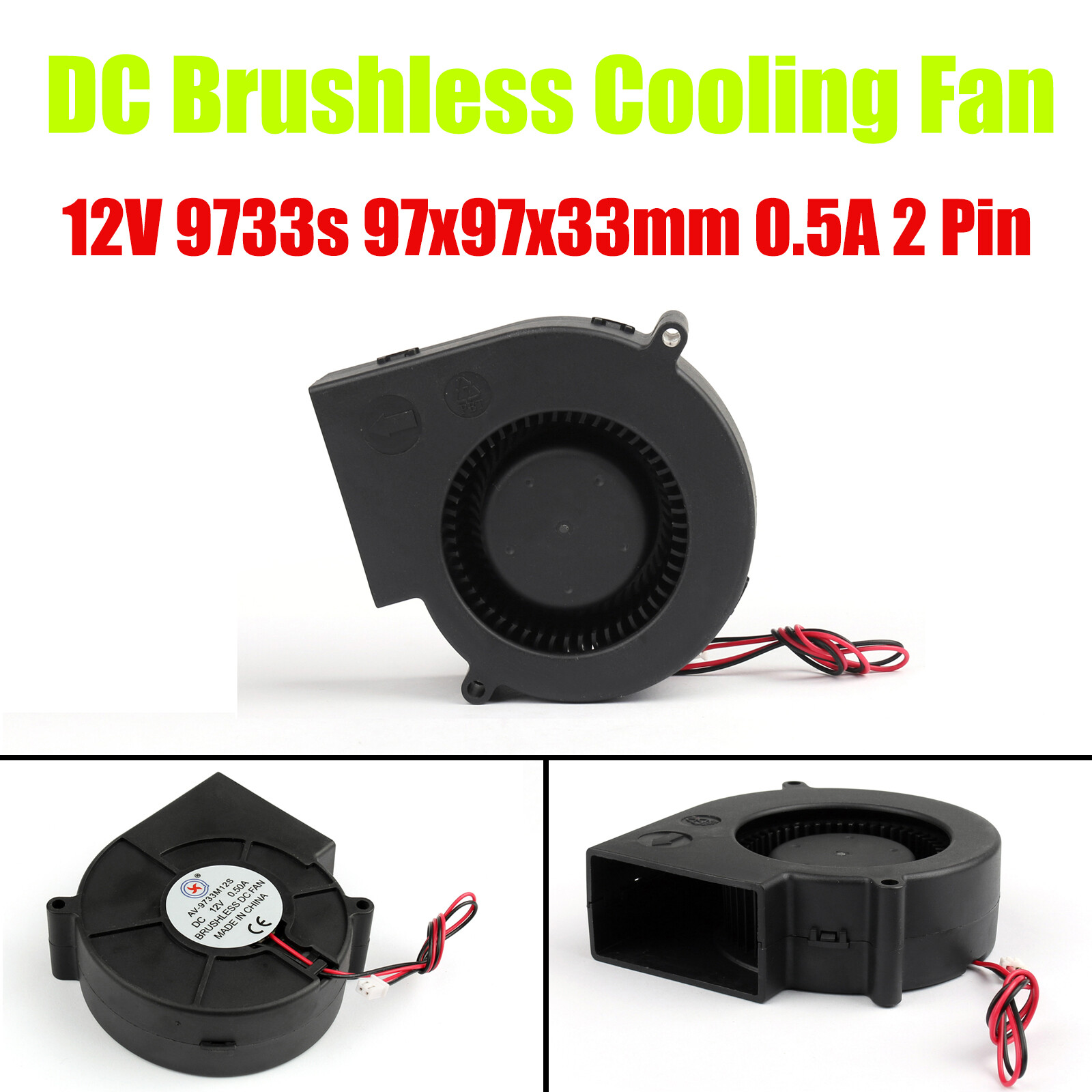 1x DC Brushless Cooling PC Computer Fan 12V 9733s 97x97x33mm 0.5A 2 Pin Wire 1x DC Brushless Cooling PC Computer Fan 12V 9733s 97x97x33mm 0.5A 2 Pin Wire