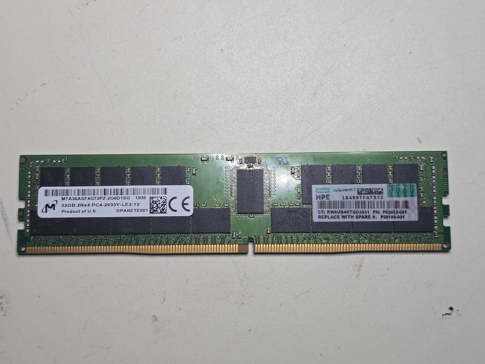 Micron| 32GB memory RAM | 288-pin DIMM | ECC: ECC | MTA36ASF4G72PZ-2G6D1 Micron| 32GB memory RAM | 288-pin DIMM | ECC: ECC | MTA36ASF4G72PZ-2G6D1