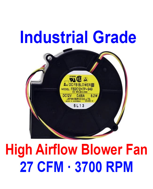 Japan Servo 97×33mm DC12V Blower Fan 27CFM 3700RPM Ball Bearing 3-Wire Tach