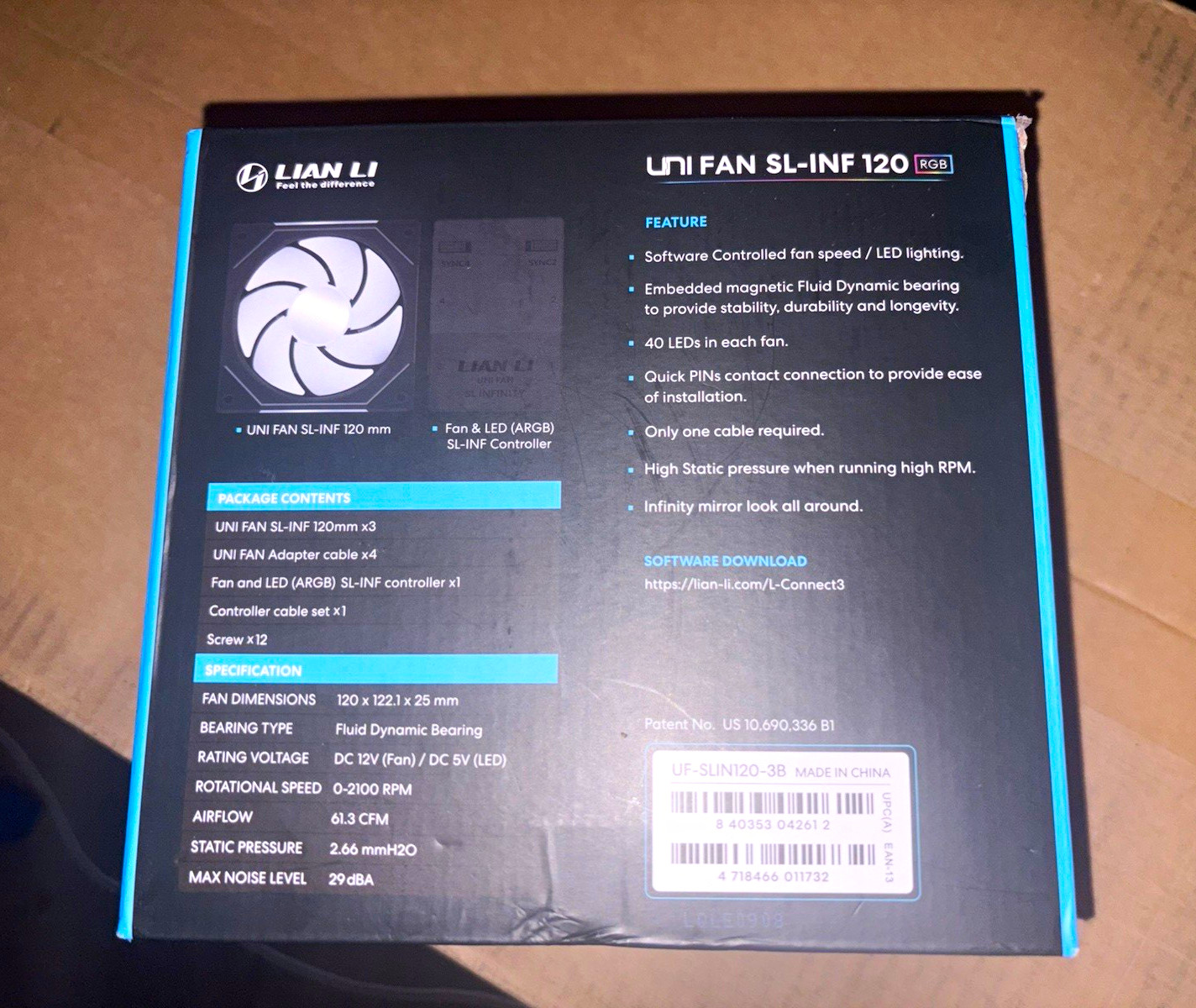 Lian Li UNI FAN SL-INF 120 Black RGB 3-Pack 2100RPM 61.3CFM UF-SLIN120-3B Lian Li UNI FAN SL-INF 120 Black RGB 3-Pack 2100RPM 61.3CFM UF-SLIN120-3B