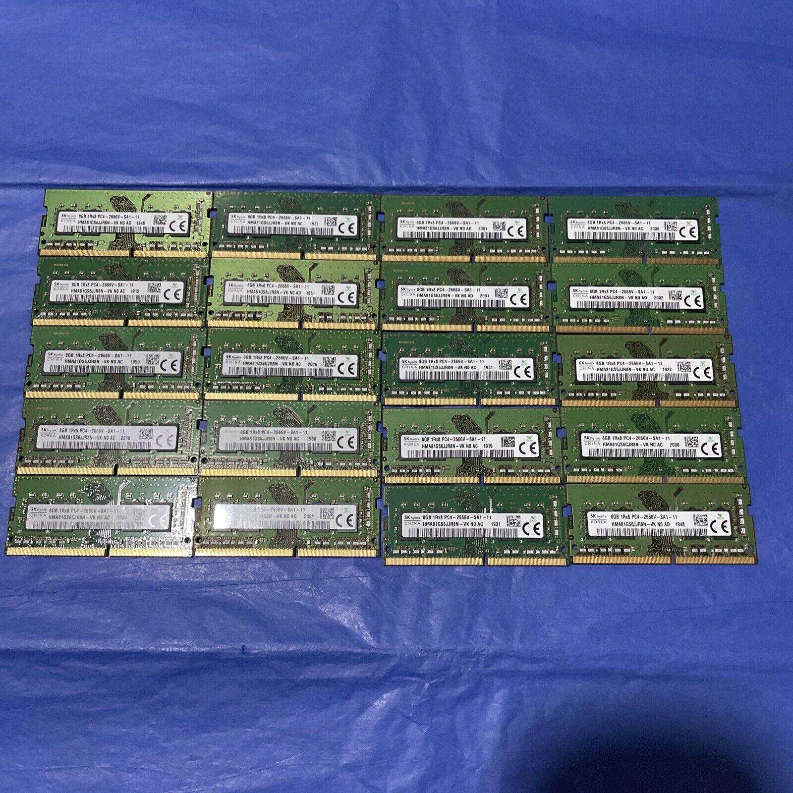 Sk Hynix 8GB (lot Of 20) 1Rx8 PC4-2666V Laptop Memory  Trsted/working