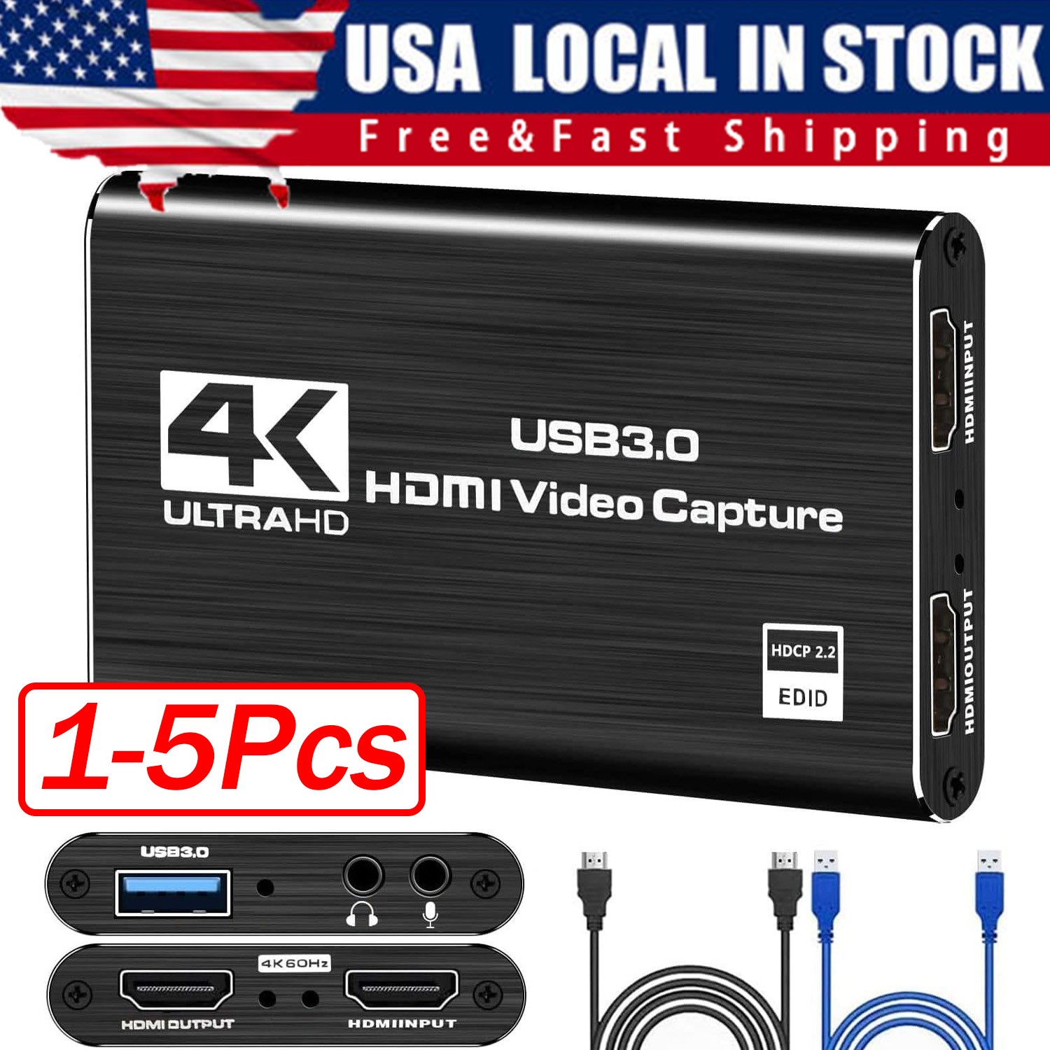 4K Audio Video Capture Card USB 3.0 HDMI Video Capture Device HD Recording Lot 4K Audio Video Capture Card USB 3.0 HDMI Video Capture Device HD Recording Lot