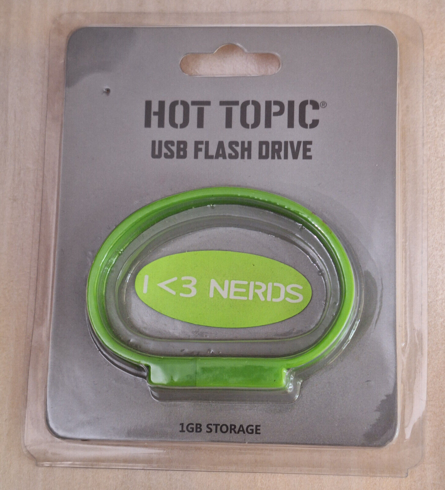 Heart  3 Nerds Hot Topic Neon Green Bracelet type 1gb USB Flash Drive New