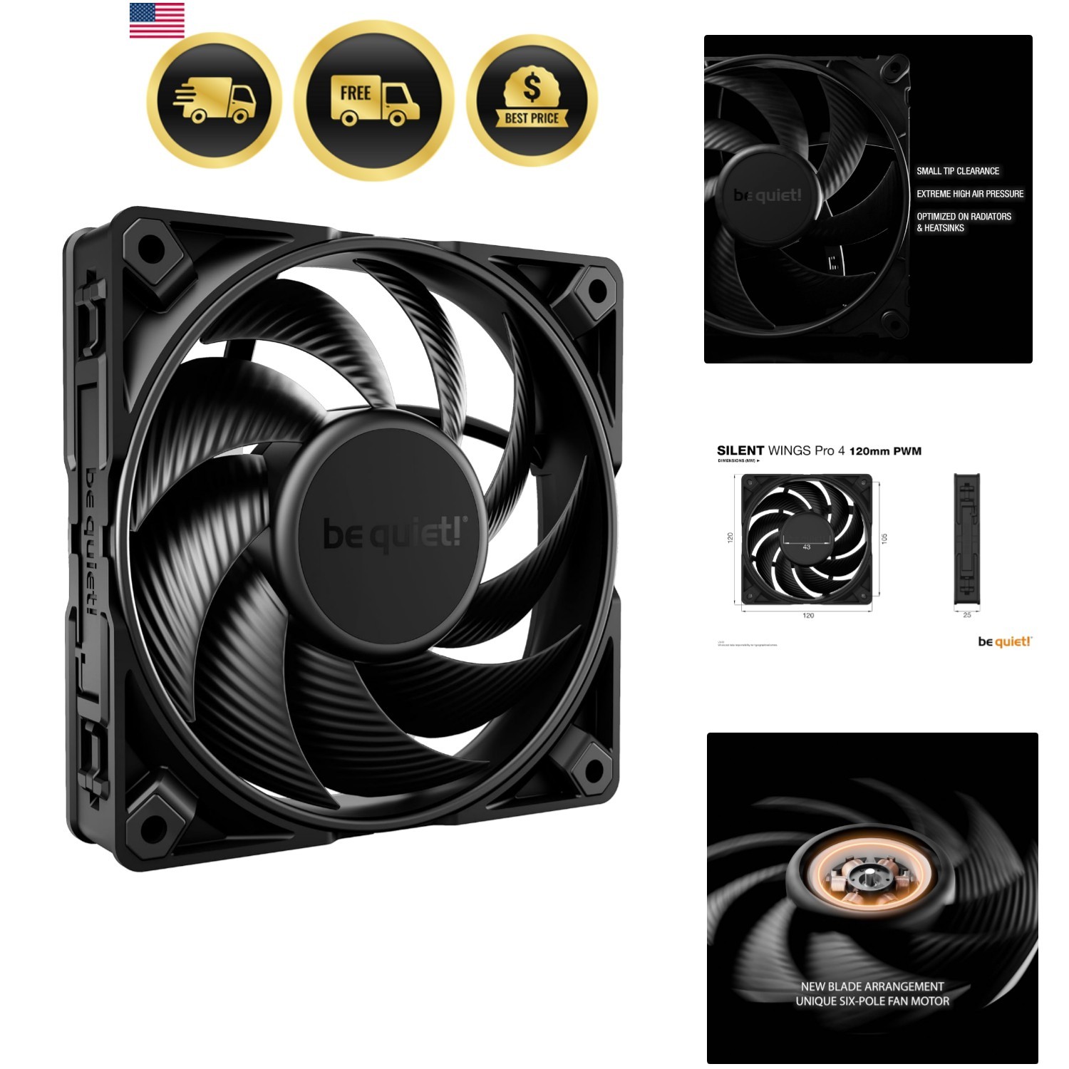 Silent Wings Pro 4 120mm PWM 3000 RPM Low Noise Cooling Fan | 4-Pin | Silent Wings Pro 4 120mm PWM 3000 RPM Low Noise Cooling Fan | 4-Pin |