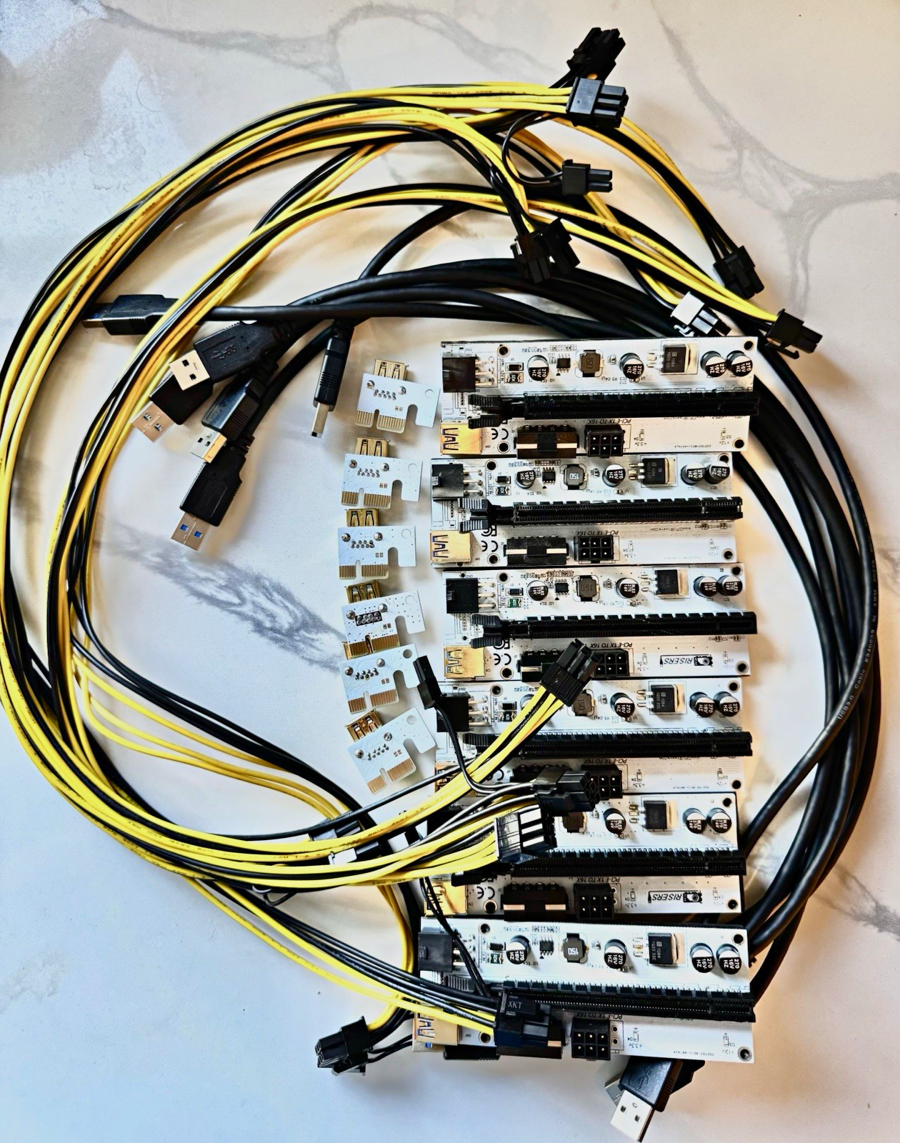 6-Pack PCIe GPU Risers w/ USB 3.0 Cables, Power Cables & 1X Adapters 6-Pack PCIe GPU Risers w/ USB 3.0 Cables, Power Cables & 1X Adapters