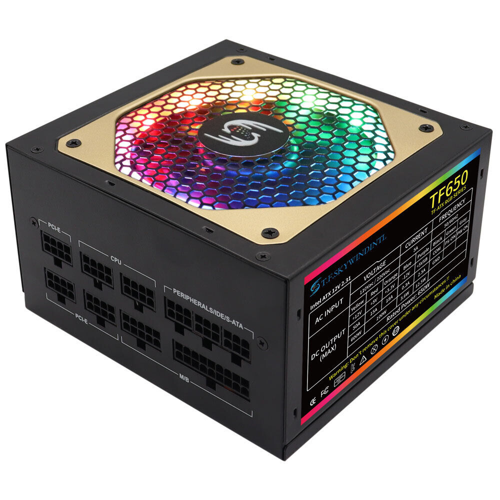 650W ATX PC Gaming Power Supply LED Fan RGB PSU Silent SATA 3 IDE 20+4Pin 110V
