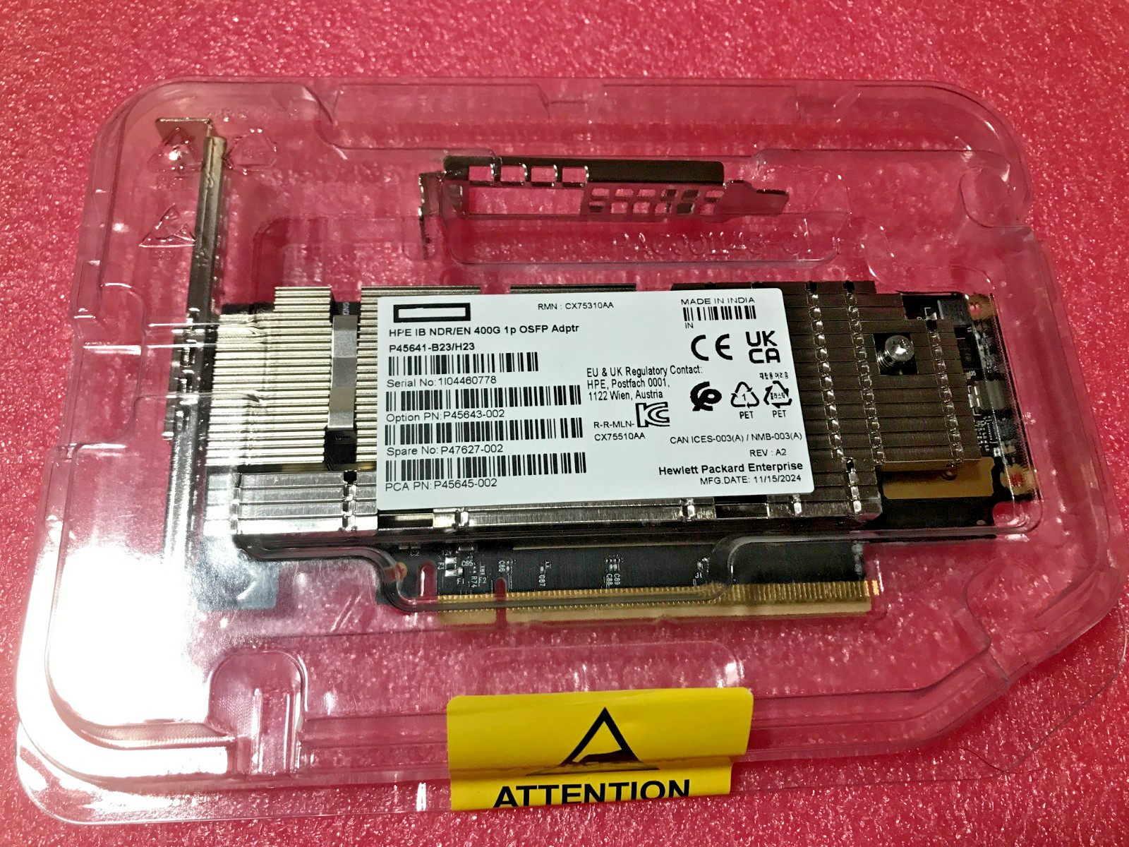 New HPE P45641-B23/H21 HPE IB NDR/EN 400Gb/s 1-Port OSFP PCIe Adapter P45643-002
