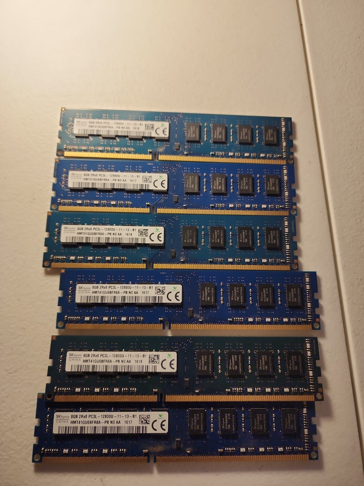 6 x SK Hynix 8GB 2Rx8 PC3L-12800U-11-13-B1 HMT41GU6BFR8A-PB Desktop Memory RAM