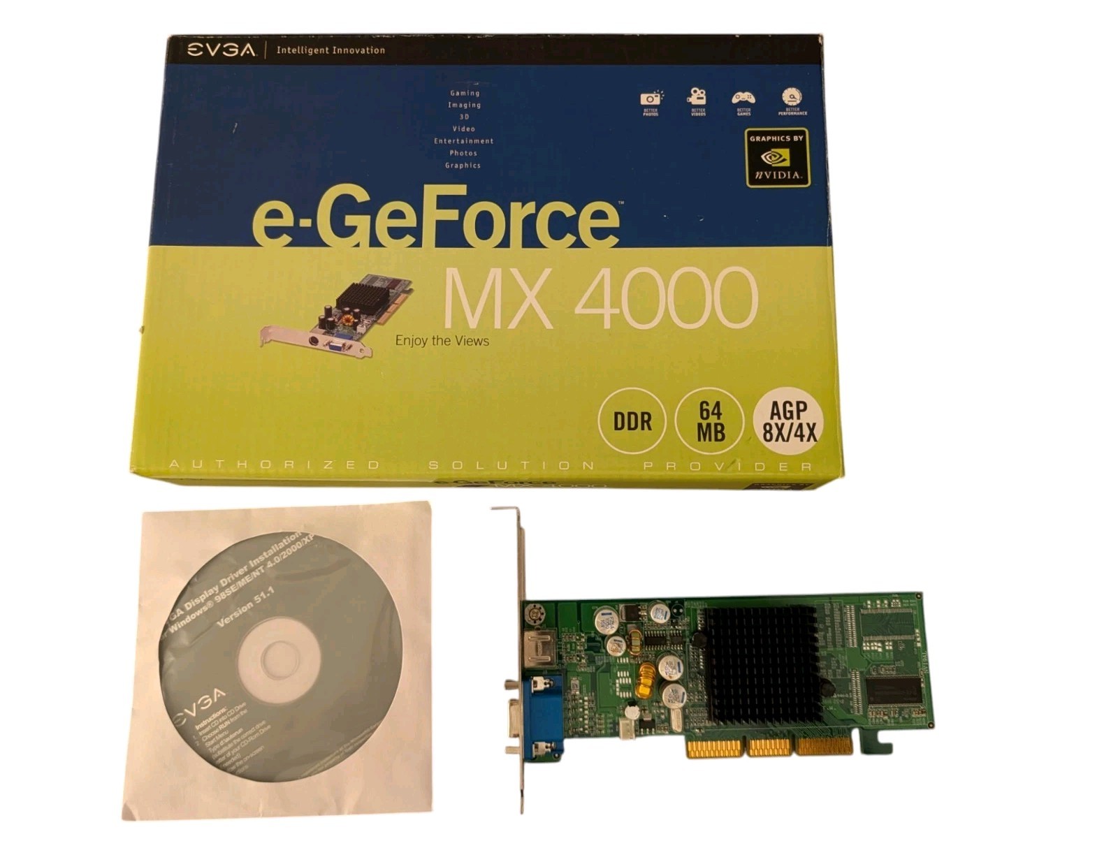 EVGA e-GeForce MX 4000 DDR 64mb AGP 8X/4X Graphics Card Computer IN BOX EVGA e-GeForce MX 4000 DDR 64mb AGP 8X/4X Graphics Card Computer IN BOX