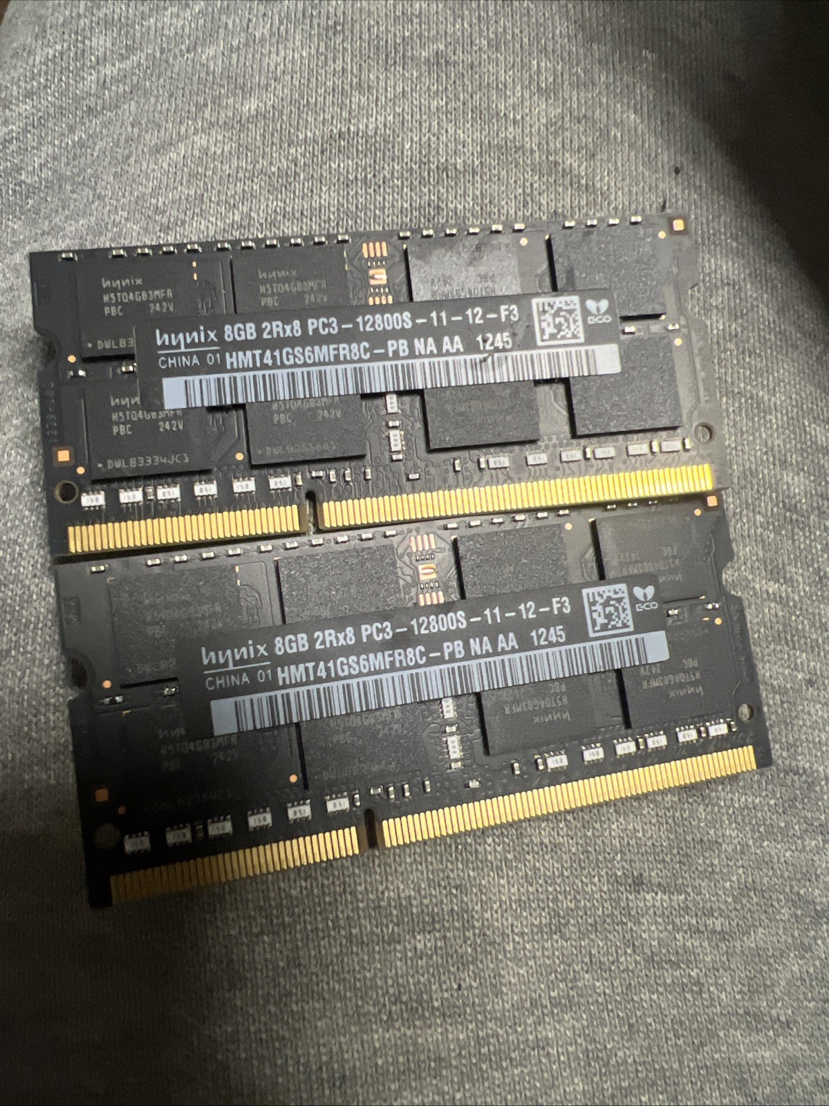 Lot of 2x8GB=16GB SK hynix HMT41GS6MFR8C-PB 2Rx8 PC3-12800S Laptop Memory Lot of 2x8GB=16GB SK hynix HMT41GS6MFR8C-PB 2Rx8 PC3-12800S Laptop Memory