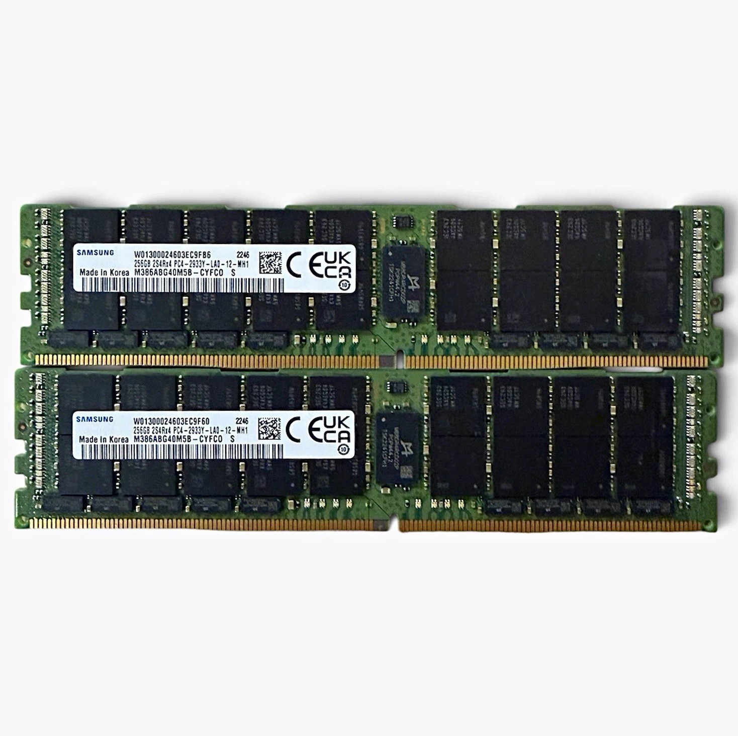 Lot of 2 Samsung 256GB 2S4Rx4 DDR4 2933Y ECC LRDIMM Server RAM M386ABG40M5B-CYF Lot of 2 Samsung 256GB 2S4Rx4 DDR4 2933Y ECC LRDIMM Server RAM M386ABG40M5B-CYF