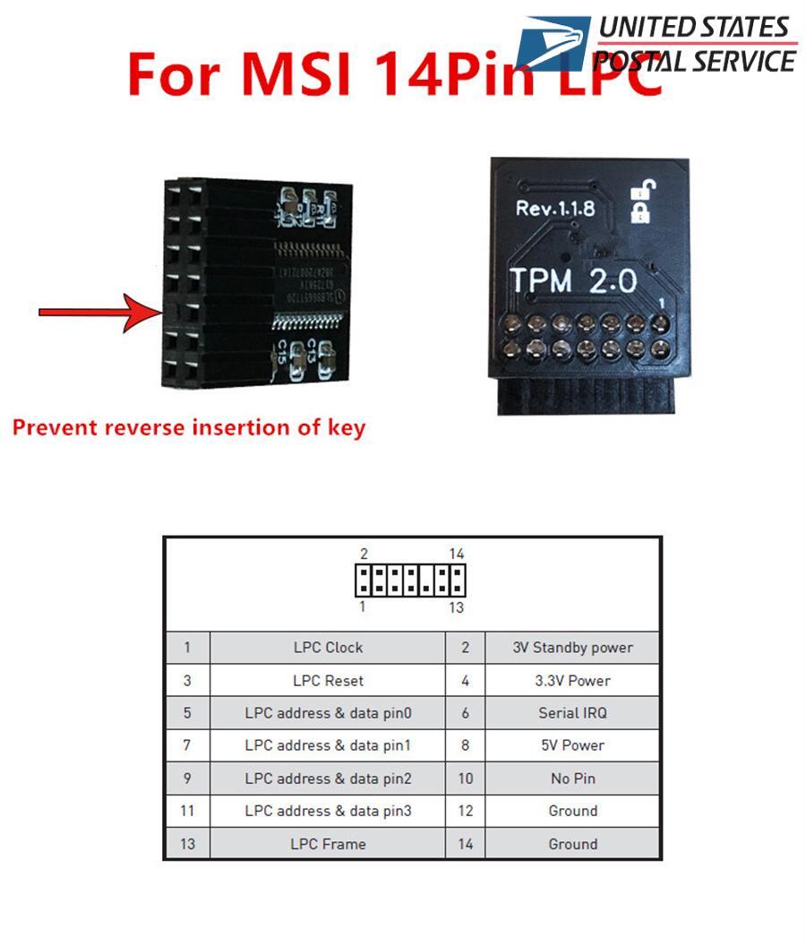 TPM 2.0 Security Module Trusted Platform Module 14-Pin For MSI 14PIN LPC MS-4136 TPM 2.0 Security Module Trusted Platform Module 14-Pin For MSI 14PIN LPC MS-4136