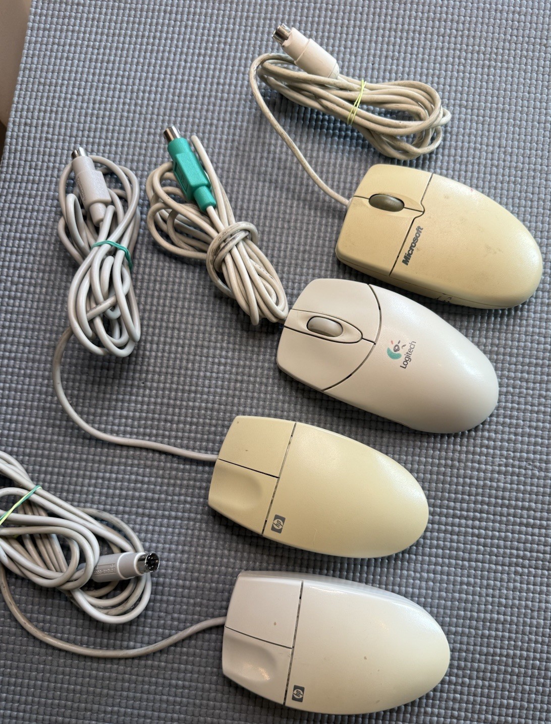 Vintage Retro Mouse Lot of 4: HP, Logitech, Microsoft PS/2 & Serial Ball Mice