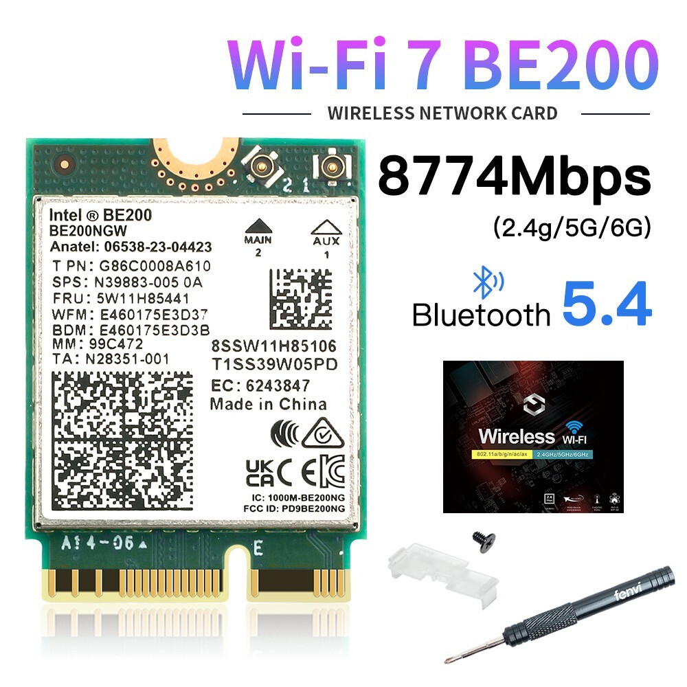 Intel WiFi 7 BE200NGW NGFF M.2 WiFi Card Tri-band Bluetooth 5.4 Wireless Card PC Intel WiFi 7 BE200NGW NGFF M.2 WiFi Card Tri-band Bluetooth 5.4 Wireless Card PC