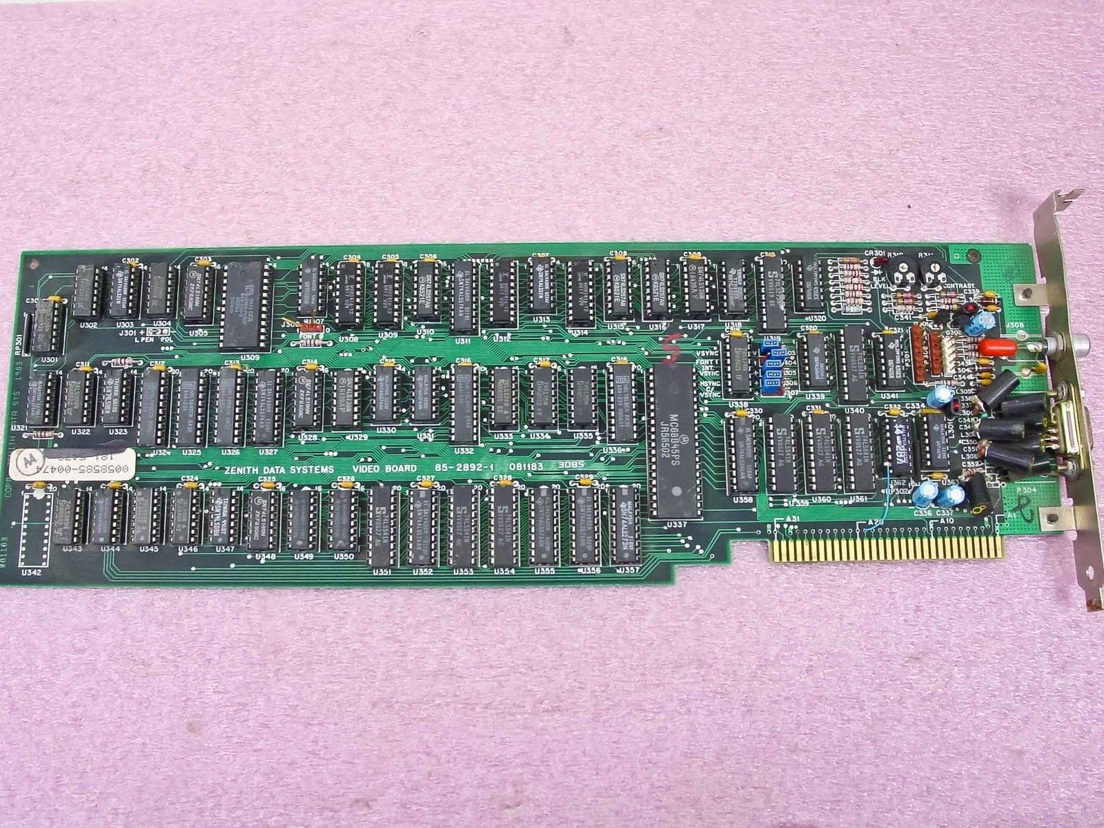 Zenith Data Systems 85-2892-1 8-Bit ISA Video Card 081183 Vintage 1983