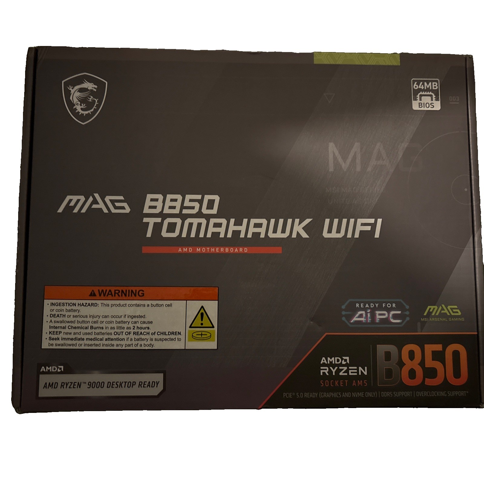 MSI MAG B850 TOMAHAWK WIFI AMD B850 Socket AM5 ATX Motherboard MSI MAG B850 TOMAHAWK WIFI AMD B850 Socket AM5 ATX Motherboard