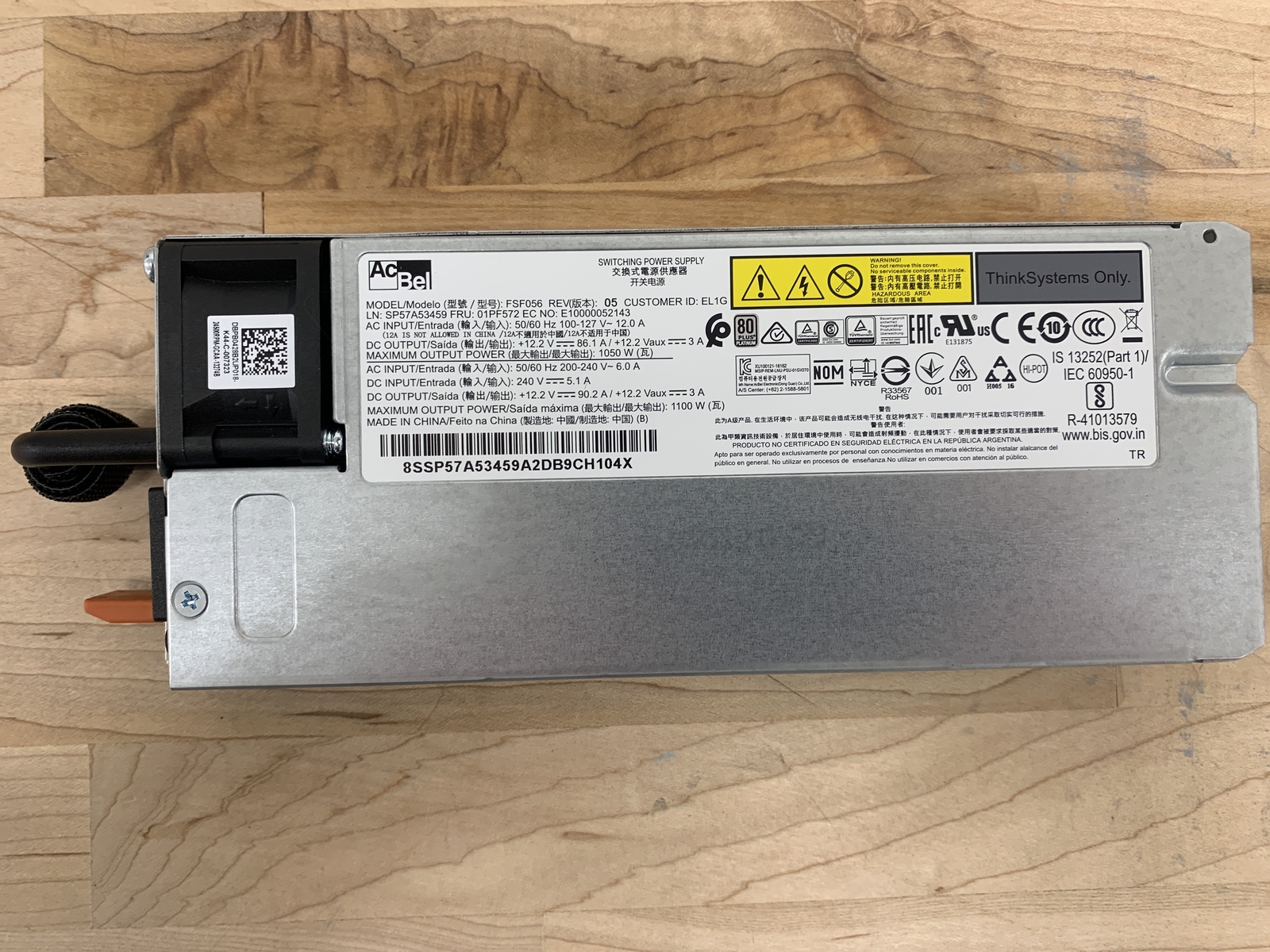 LENOVO THINKSYSTEM 1100W A/C POWER SUPPLY ACBEL FSF056-EL1G SP57A53459-13-CT LENOVO THINKSYSTEM 1100W A/C POWER SUPPLY ACBEL FSF056-EL1G SP57A53459-13-CT