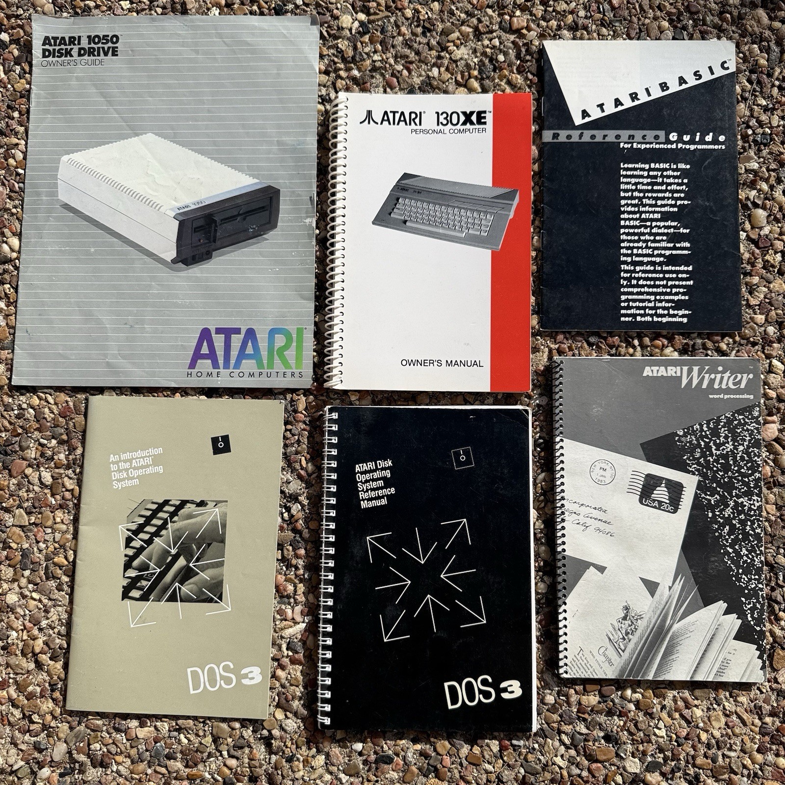 Atari Owner's Manuals Lot 130XE 1050 DOS 3 BASIC AtariWriter Vintage 6-Piece