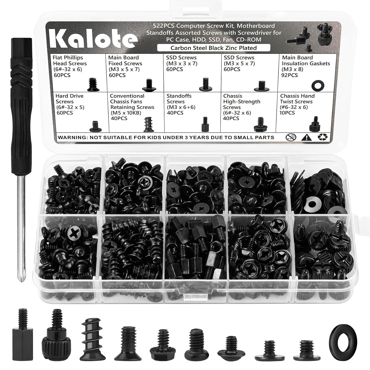522Pc Computer Screw Kit M3 6-32 Motherboard Standoffs SSD HDD PC Case Screws 522Pc Computer Screw Kit M3 6-32 Motherboard Standoffs SSD HDD PC Case Screws