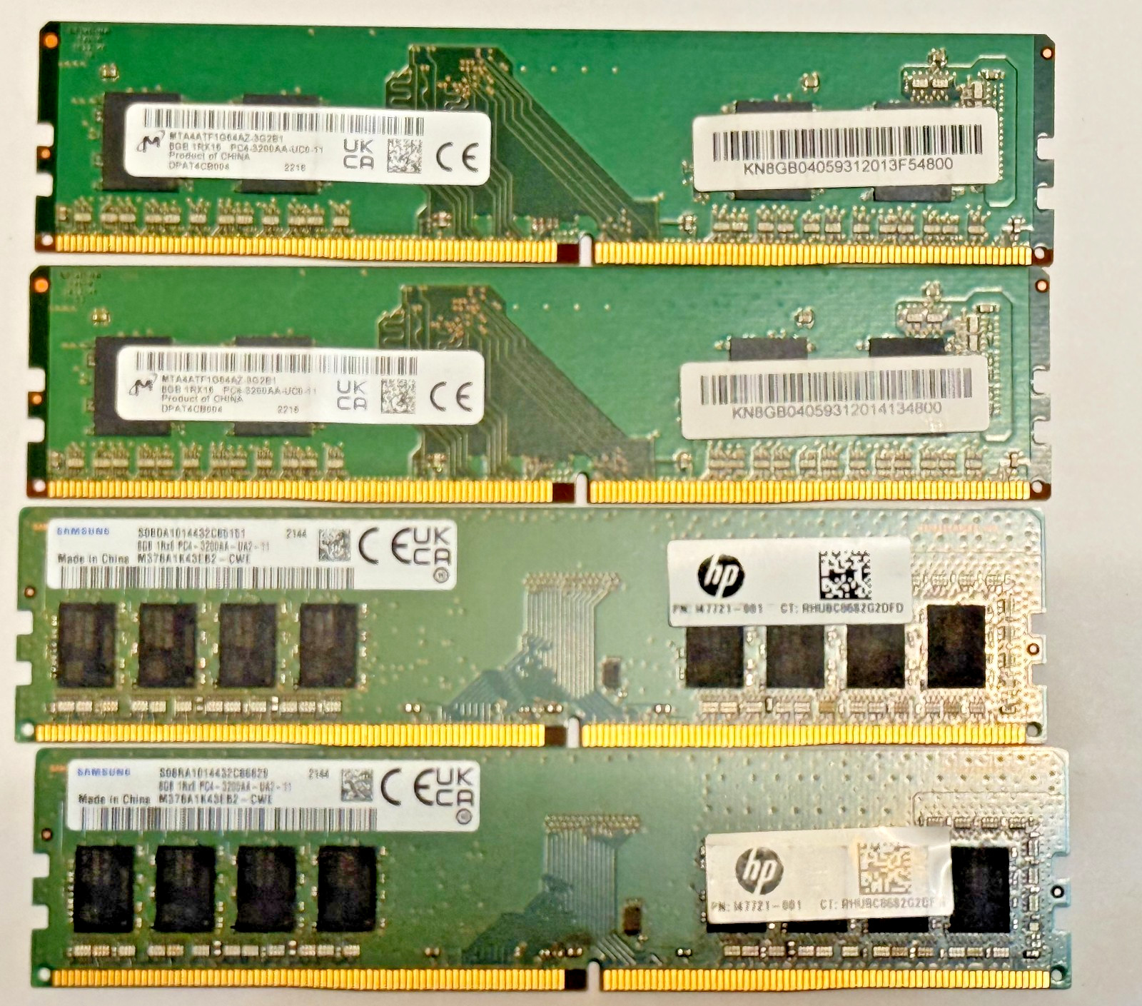 Lot of 4 8GB DDR4-3200 PC4-25600 UDIMM Desktop RAM Micron Samsung 32GB Lot of 4 8GB DDR4-3200 PC4-25600 UDIMM Desktop RAM Micron Samsung 32GB