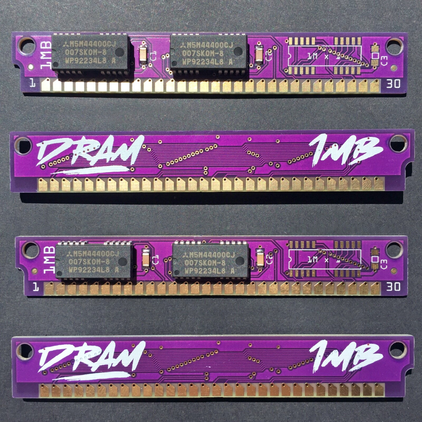 4pcs PurpleRAM new 4MB kit (4x1MB) 60ns 30pin SIMM low profile memory modules 4pcs PurpleRAM new 4MB kit (4x1MB) 60ns 30pin SIMM low profile memory modules