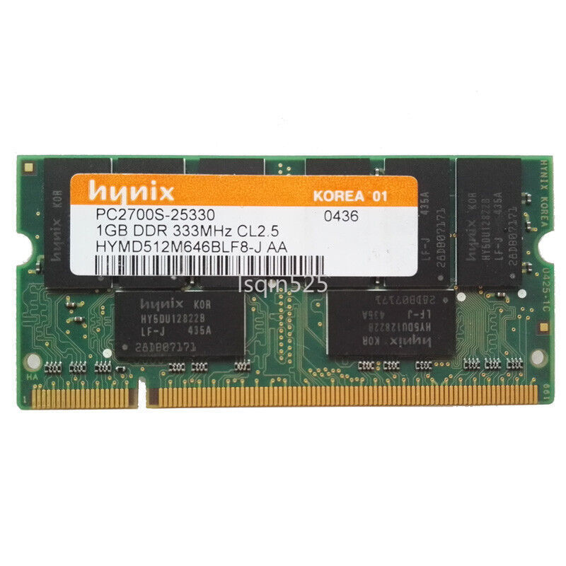 Hynix 1GB DDR PC2700S-25330 333MHz CL2.5 HYMD512M646BF8-J Sodimm Memory RAM Hynix 1GB DDR PC2700S-25330 333MHz CL2.5 HYMD512M646BF8-J Sodimm Memory RAM