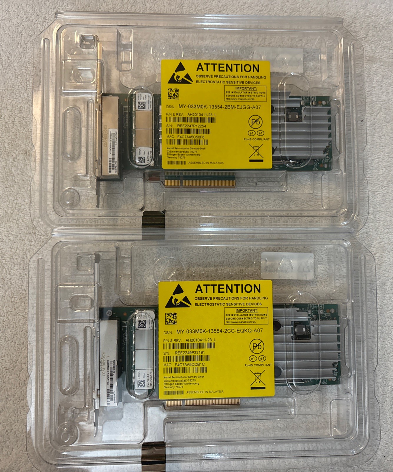 (2) Dell Qlogic QL41164HFRJ Quad Port 10GbE RJ-45 10GBase-T Network Card 33M0K (2) Dell Qlogic QL41164HFRJ Quad Port 10GbE RJ-45 10GBase-T Network Card 33M0K