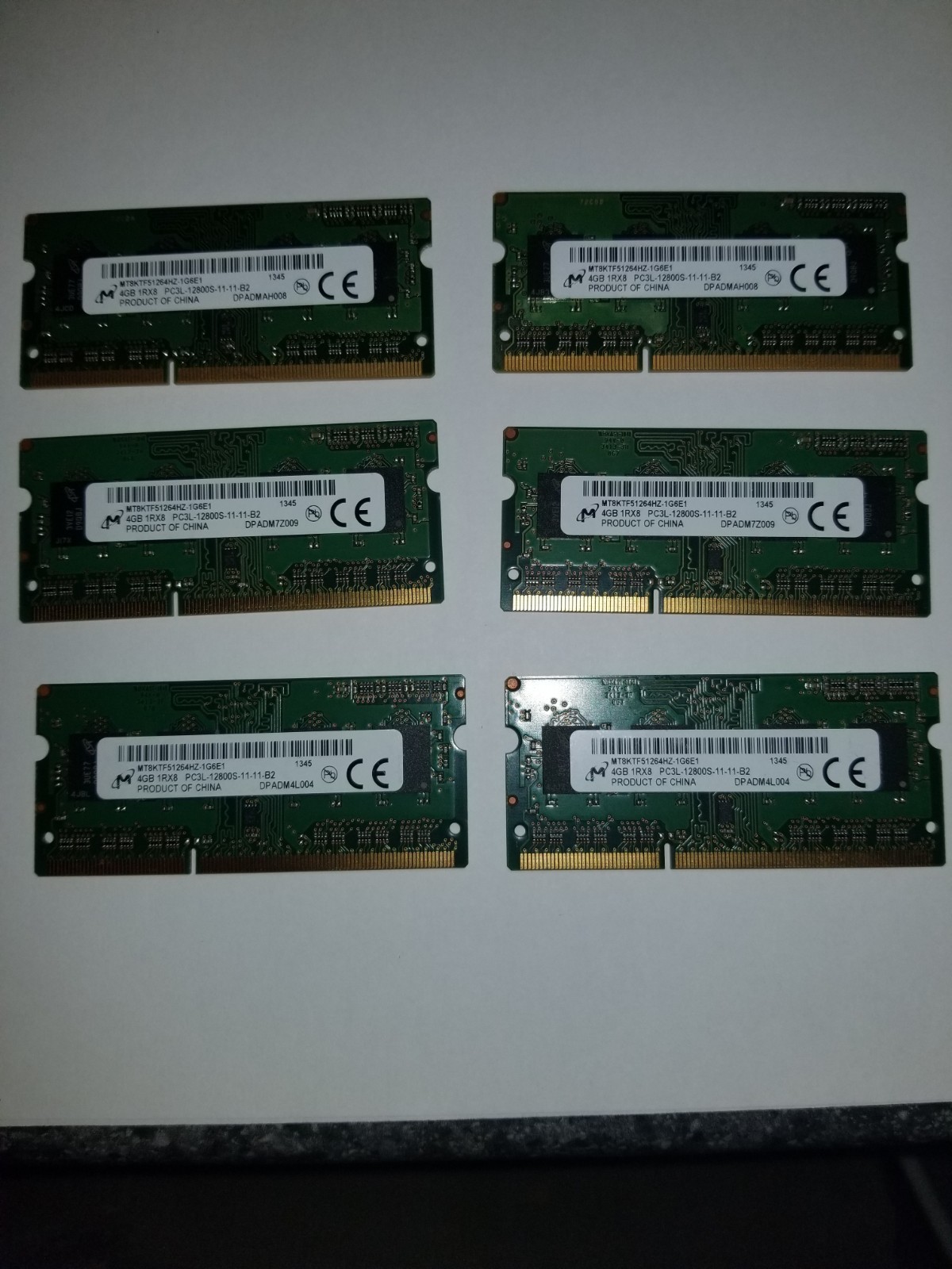 (Lot of 6) MT8KTF51264HZ-1G6E1 4GB MICRON 1Rx8 PC3L-12800S-11-11-B2 (Lot of 6) MT8KTF51264HZ-1G6E1 4GB MICRON 1Rx8 PC3L-12800S-11-11-B2