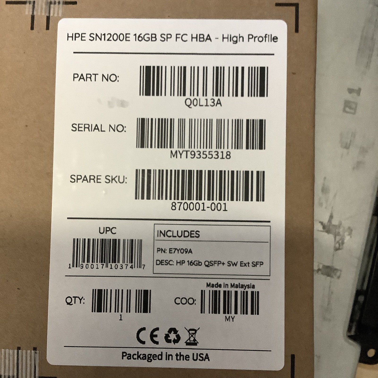 HPE SN1200E 16Gb Fibre Channel HBA 1-Port SFP+ PCIe High Profile Q0L13A HPE SN1200E 16Gb Fibre Channel HBA 1-Port SFP+ PCIe High Profile Q0L13A