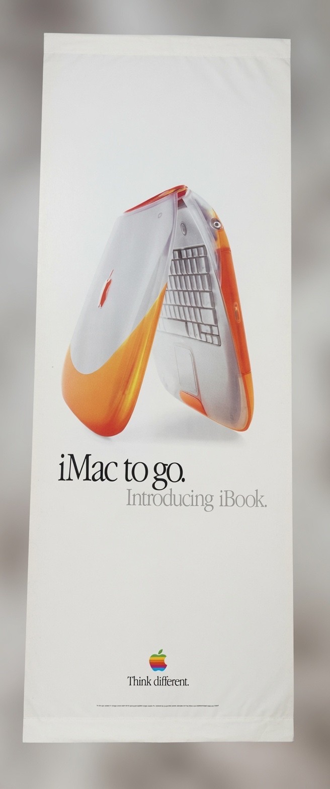 Apple cloth fabric banner iBook tangerine orange New Old Stock Vintage Apple cloth fabric banner iBook tangerine orange New Old Stock Vintage