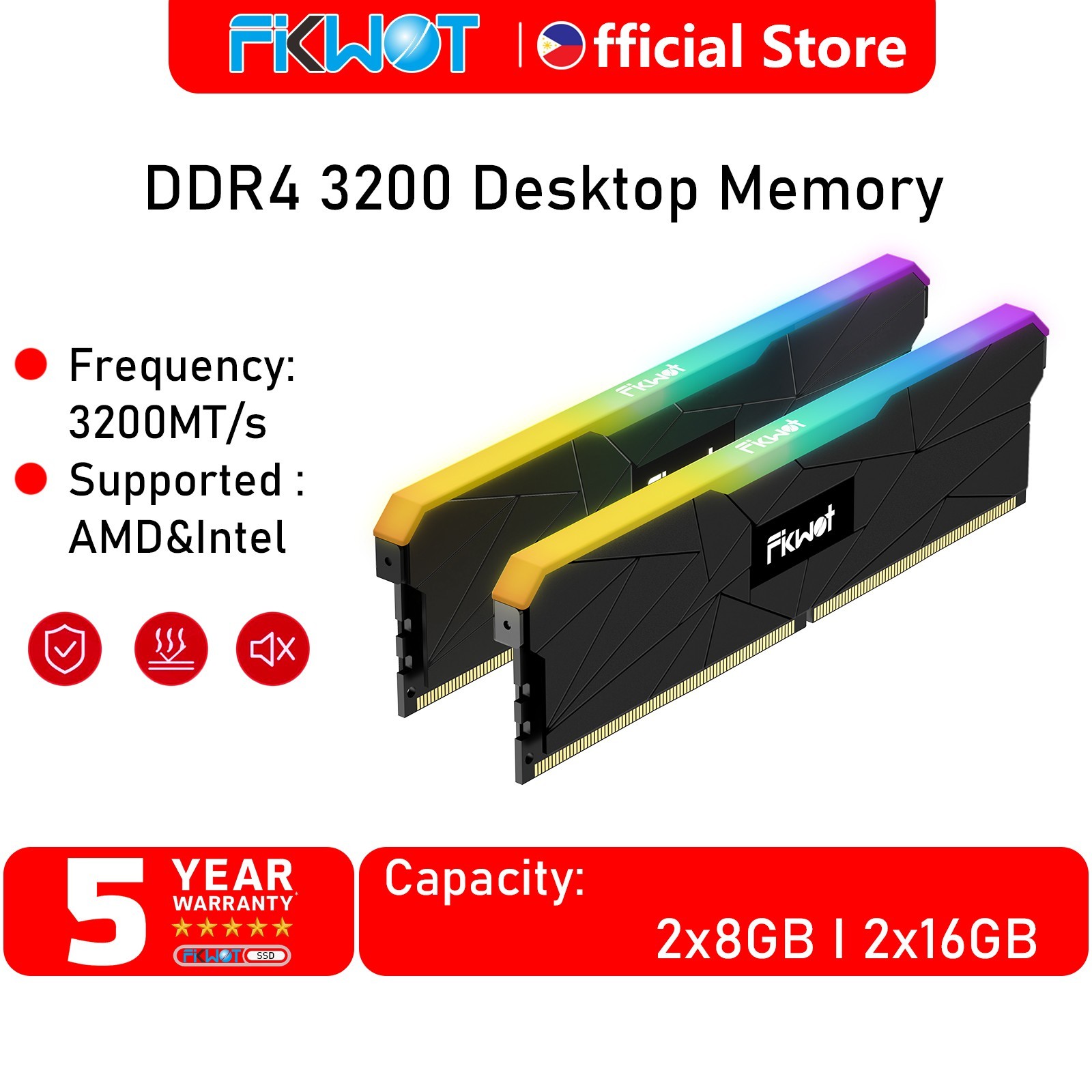 Fikwot RGB DDR4 RAM 32GB 16GBx2 8GBX2 288-Pin 3200MT/s Intel AMD Desktop Memory Fikwot RGB DDR4 RAM 32GB 16GBx2 8GBX2 288-Pin 3200MT/s Intel AMD Desktop Memory