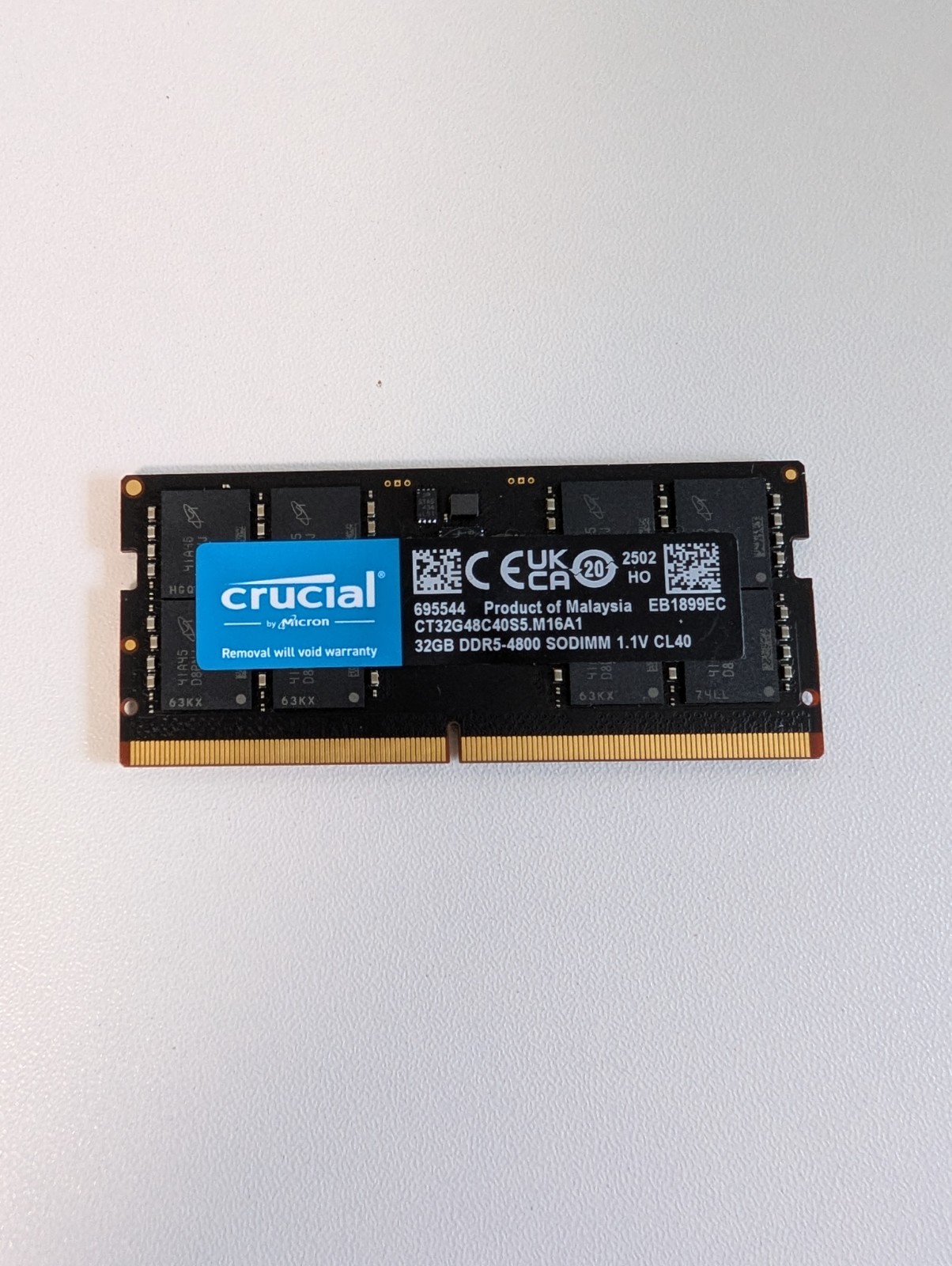 Crucial 32GB 1x32GB DDR5 4800 SODIMM Laptop Memory CL40 CT32G48C40S5