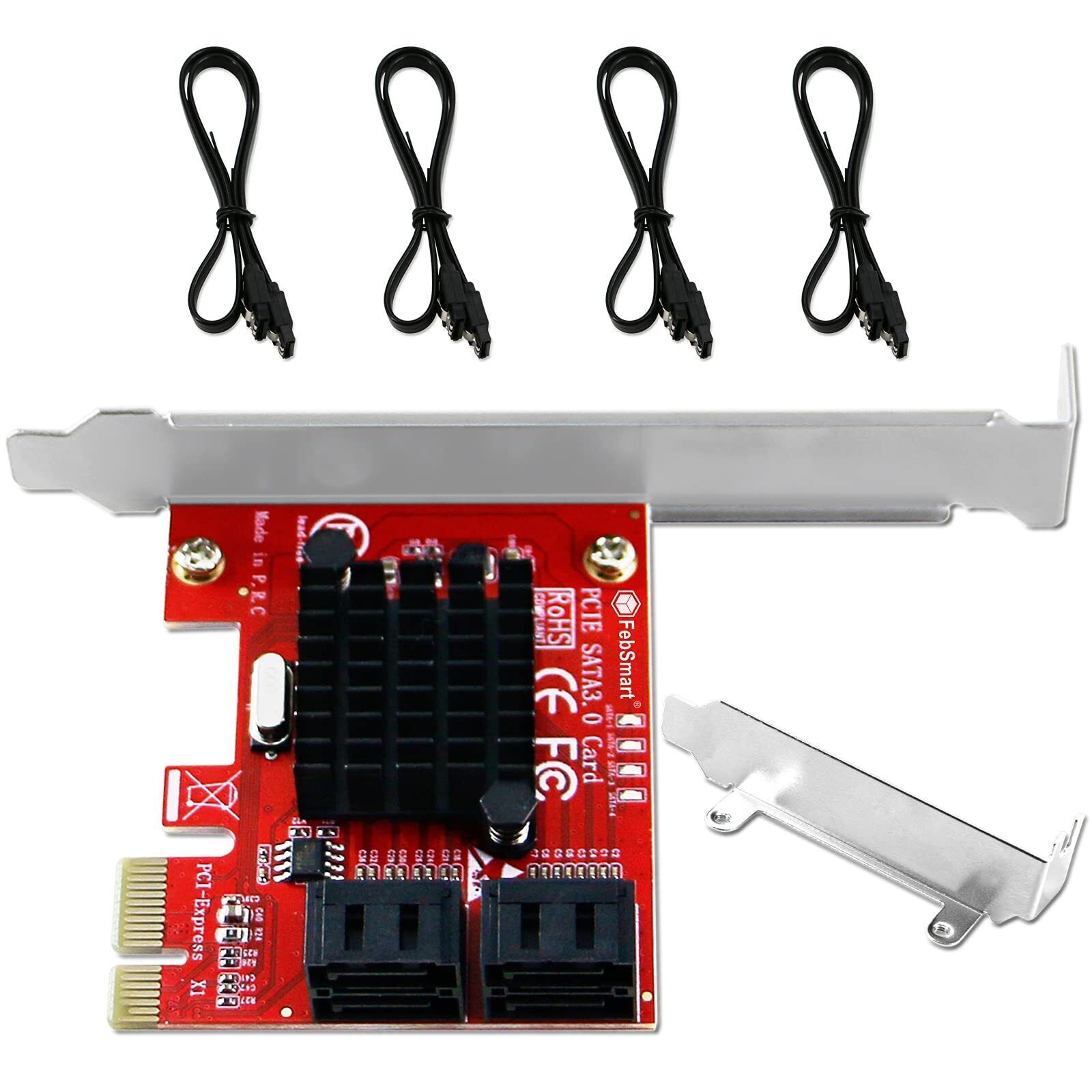 FebSmart PCIE 3.0 to 4-Ports 6Gbps SATA III Expansion Card for Desktop PCs, P...