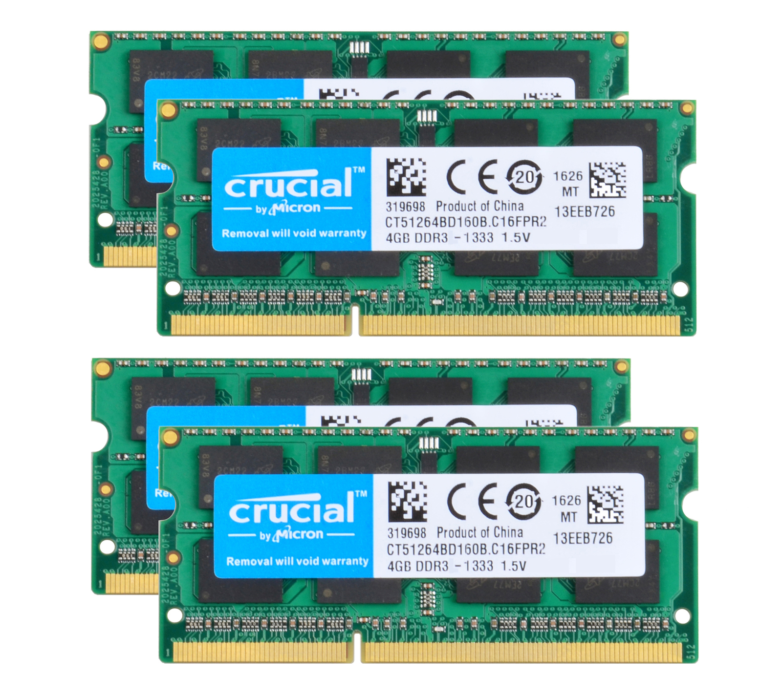 Crucial 4x 4GB 2RX8 PC3-10600S DDR3 1333Mhz Laptop Memory RAM SODIMM NON-ECC Kit Crucial 4x 4GB 2RX8 PC3-10600S DDR3 1333Mhz Laptop Memory RAM SODIMM NON-ECC Kit