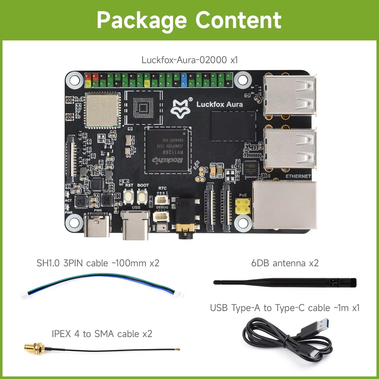 Waveshare Luckfox Aura RV1126B Linux Dev Board Quad-Core 1.6GHz 3 TOPS NPU Waveshare Luckfox Aura RV1126B Linux Dev Board Quad-Core 1.6GHz 3 TOPS NPU