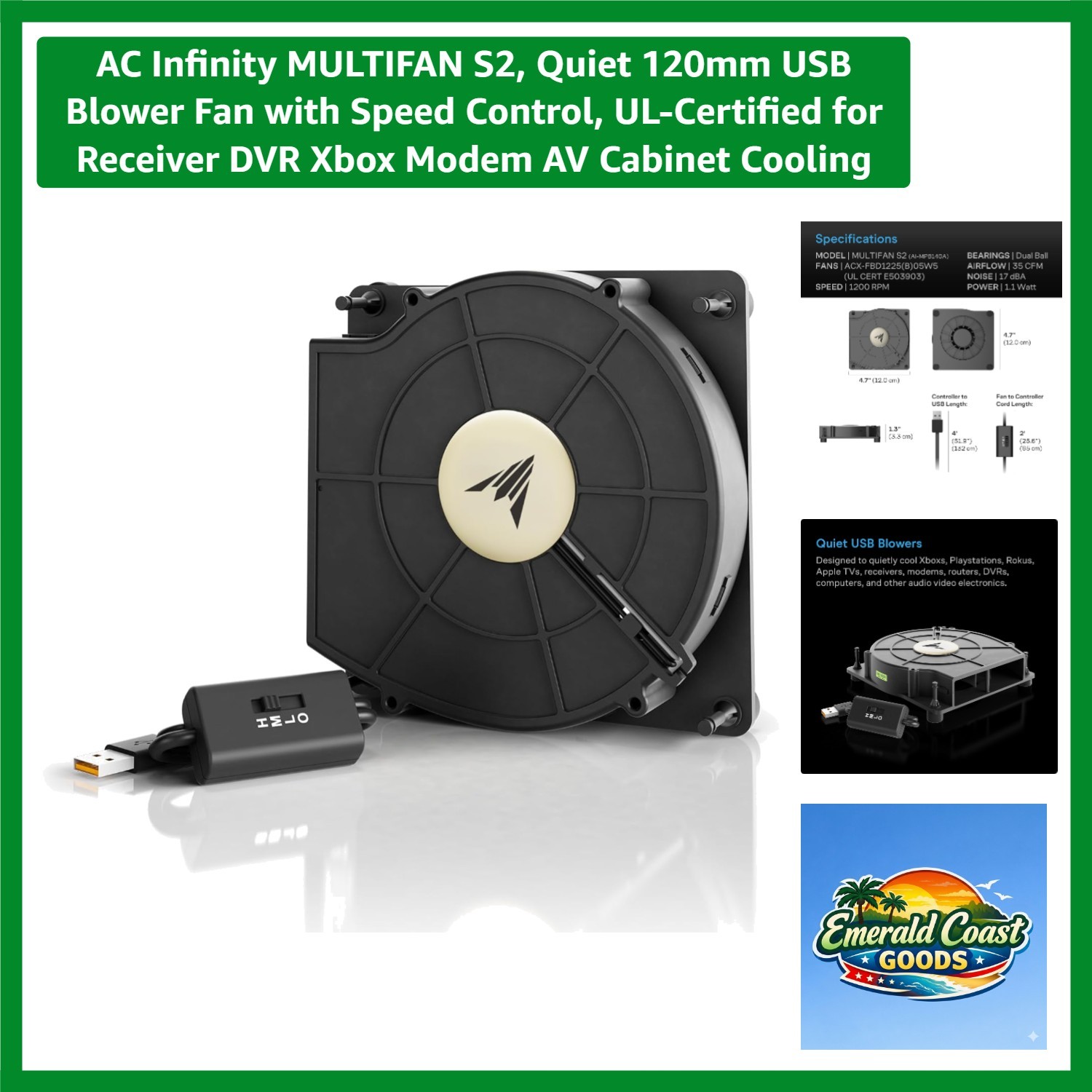 MULTIFAN S2, Quiet 120mm USB Blower Fan with Speed Control, -Certified for Re... MULTIFAN S2, Quiet 120mm USB Blower Fan with Speed Control, -Certified for Re...