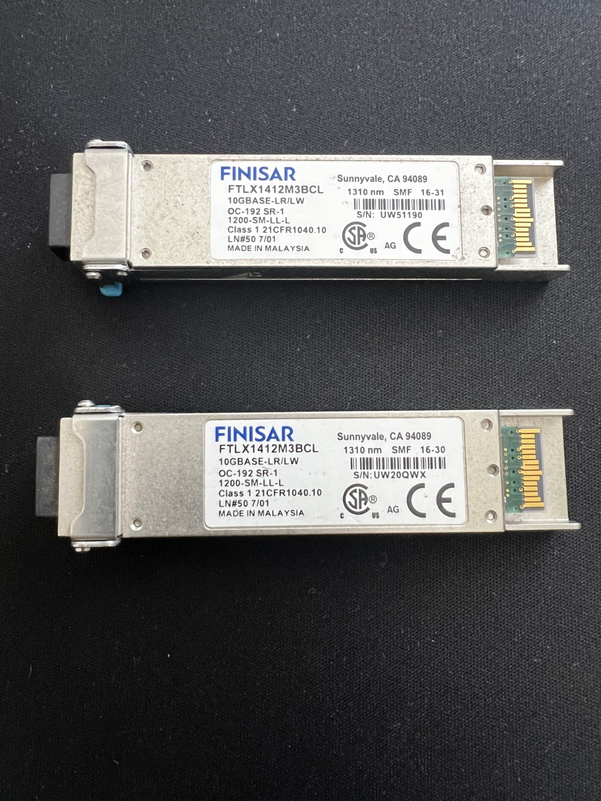 2x Finisar FTLX1412M3BCL XFP 10GBASE-LR/LW 1310nm 10km LC Original 2x Finisar FTLX1412M3BCL XFP 10GBASE-LR/LW 1310nm 10km LC Original