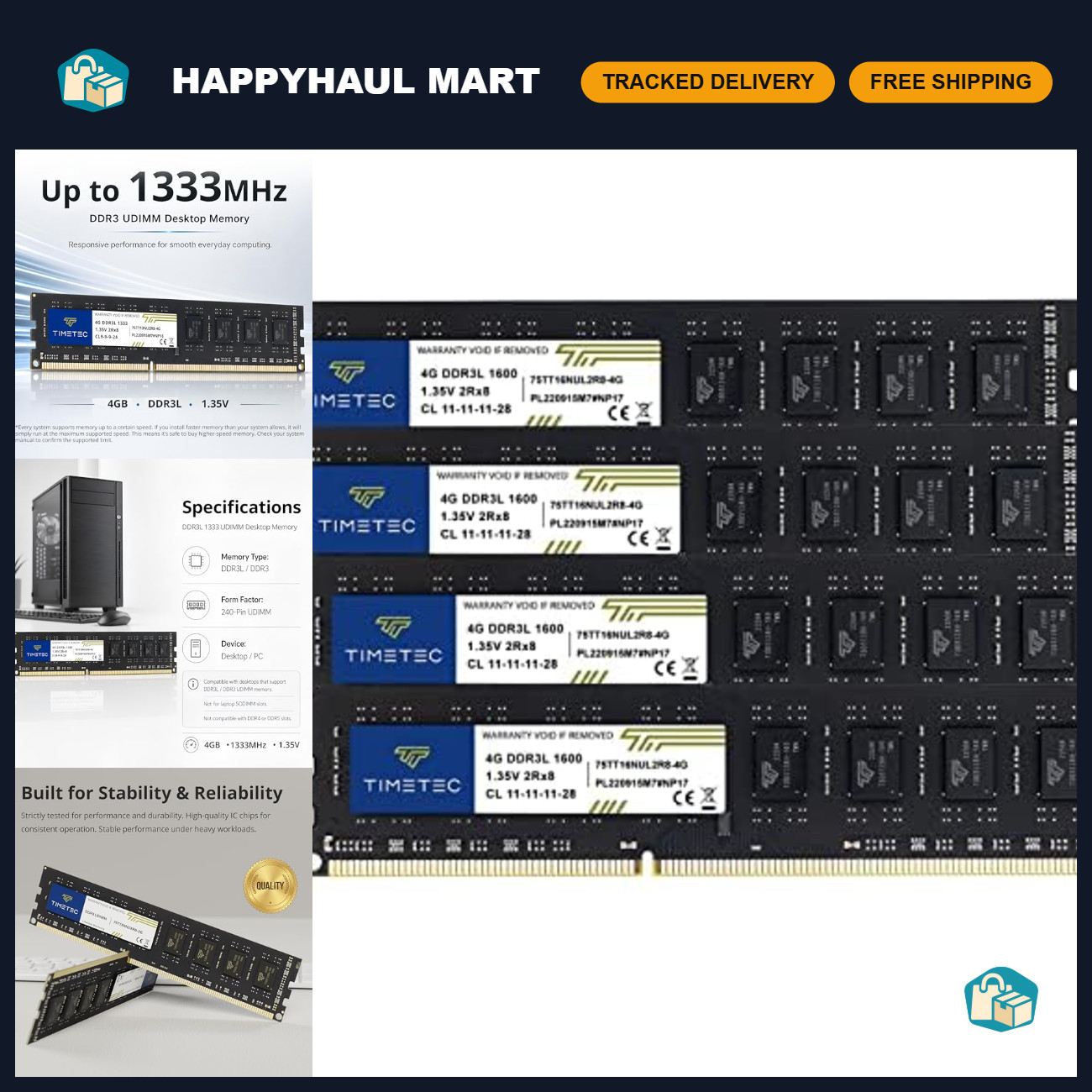 16GB DDR3L 1600MHz PC3L-12800 RAM Upgrade - Non-ECC Unbuffered 240 Pin UDIMM