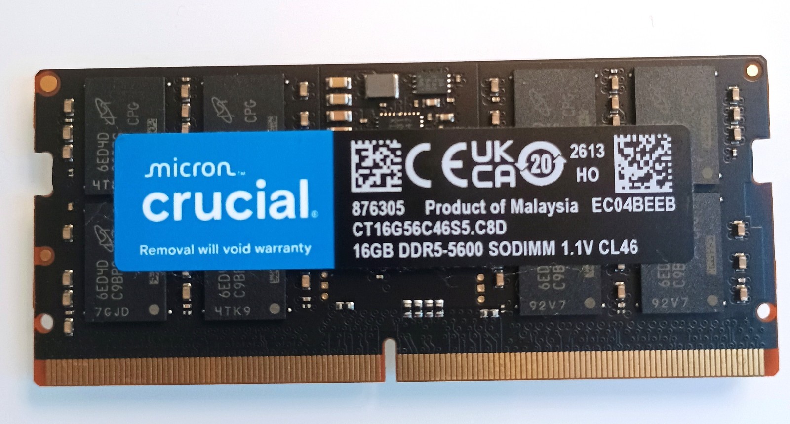 Micron 16GB DDR5 SODIMM 1.1V CT16G56C46S5.C8D