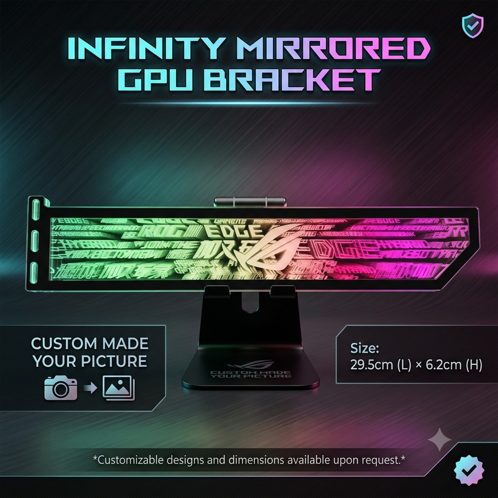 Custom Pic Infinity Mirrored GPU Side Panel GPU Backplate Graphics Card Holder Custom Pic Infinity Mirrored GPU Side Panel GPU Backplate Graphics Card Holder